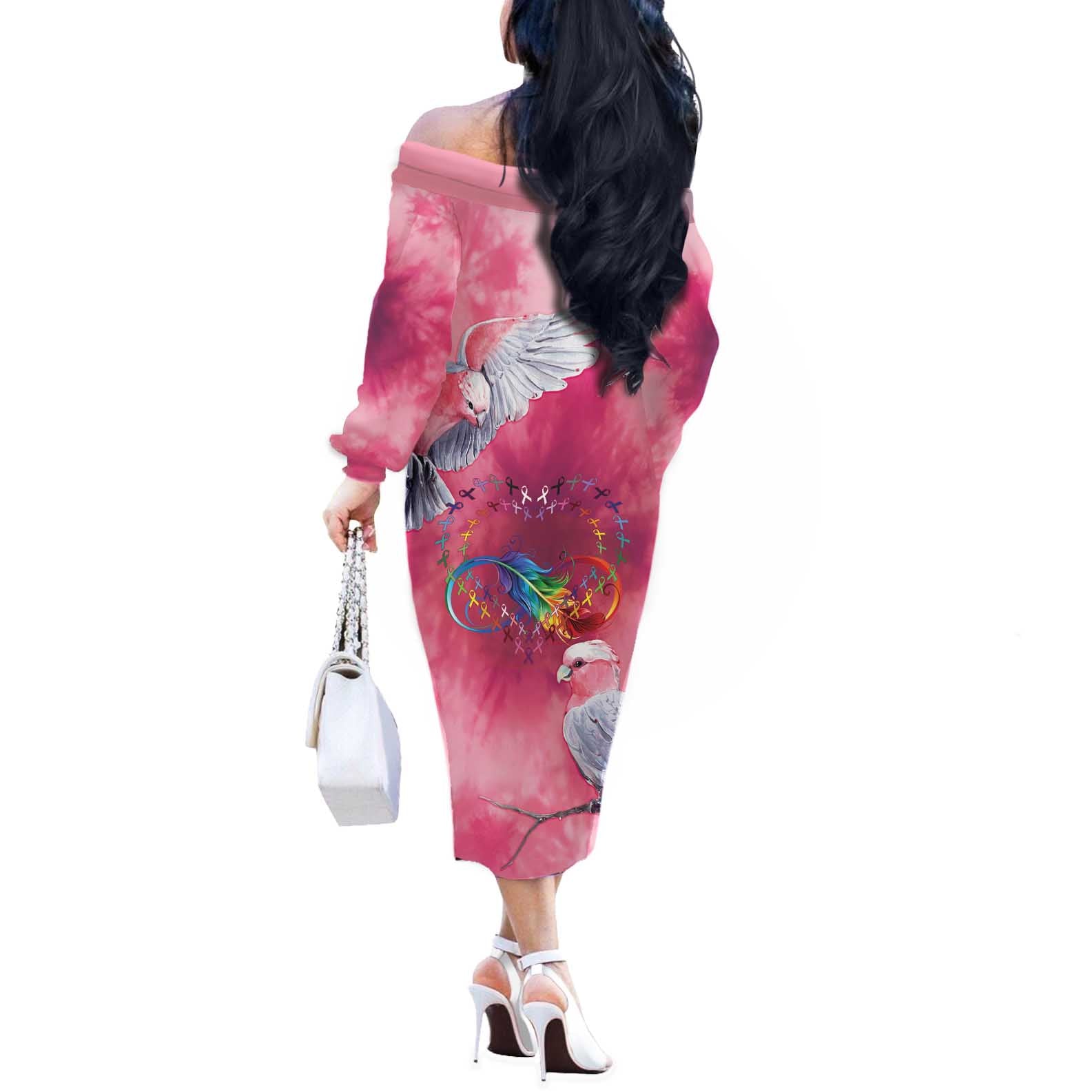 Australia Fight Cancer In All Colors Off The Shoulder Long Sleeve Dress Galah Pink Tie Dye - Vibe Hoodie