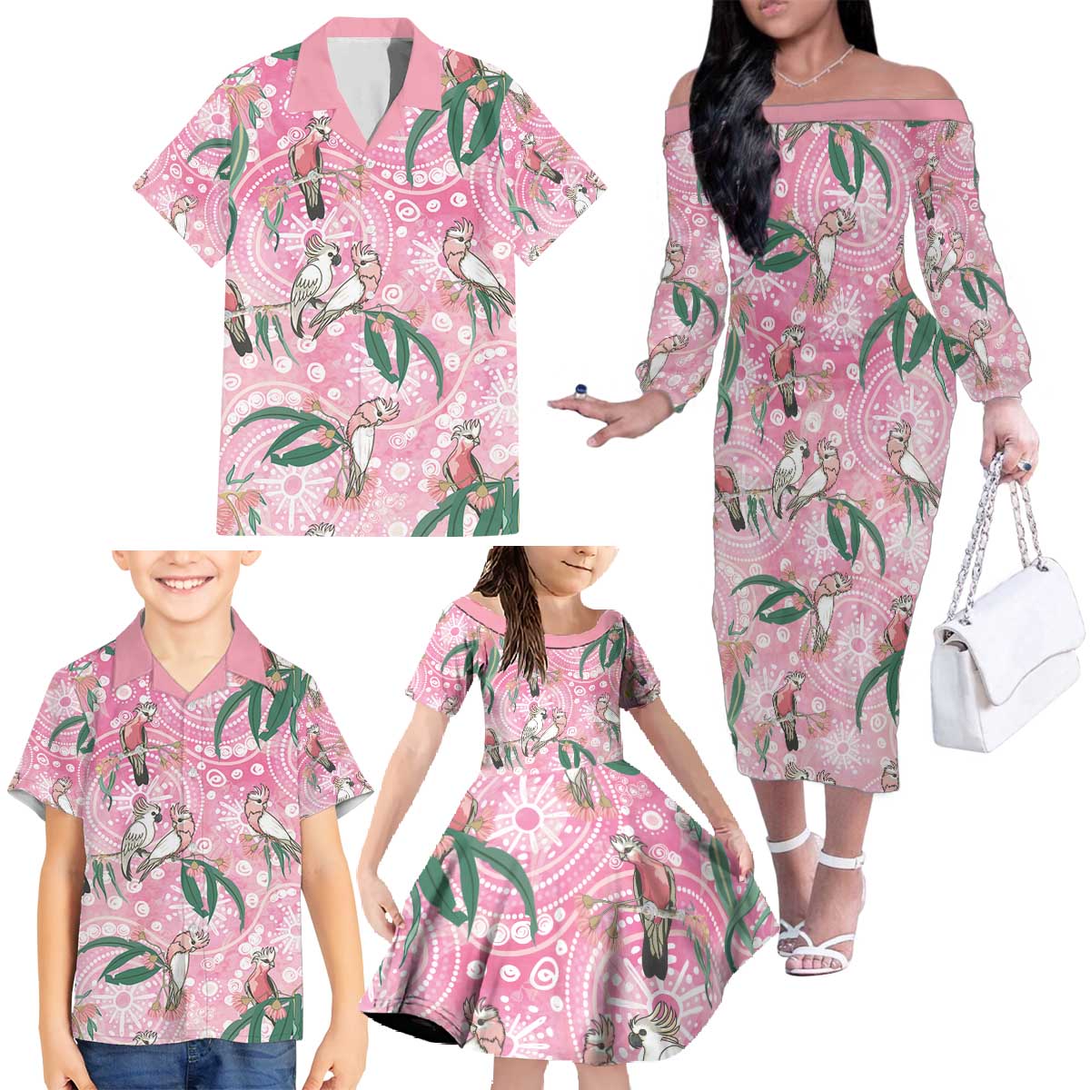 Australia Galah Aboriginal Family Matching Off The Shoulder Long Sleeve Dress and Hawaiian Shirt Breast Cancer Awareness - Vibe Hoodie