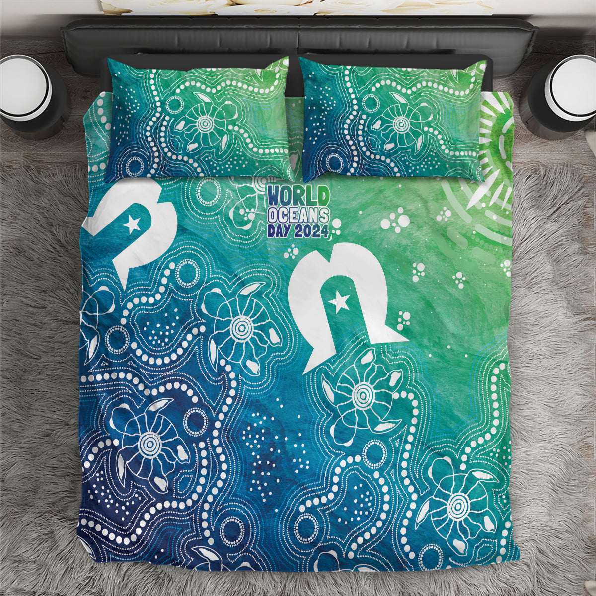 Australia Aboriginal Style Bedding Set World Ocean Day - Vibe Hoodie Shop