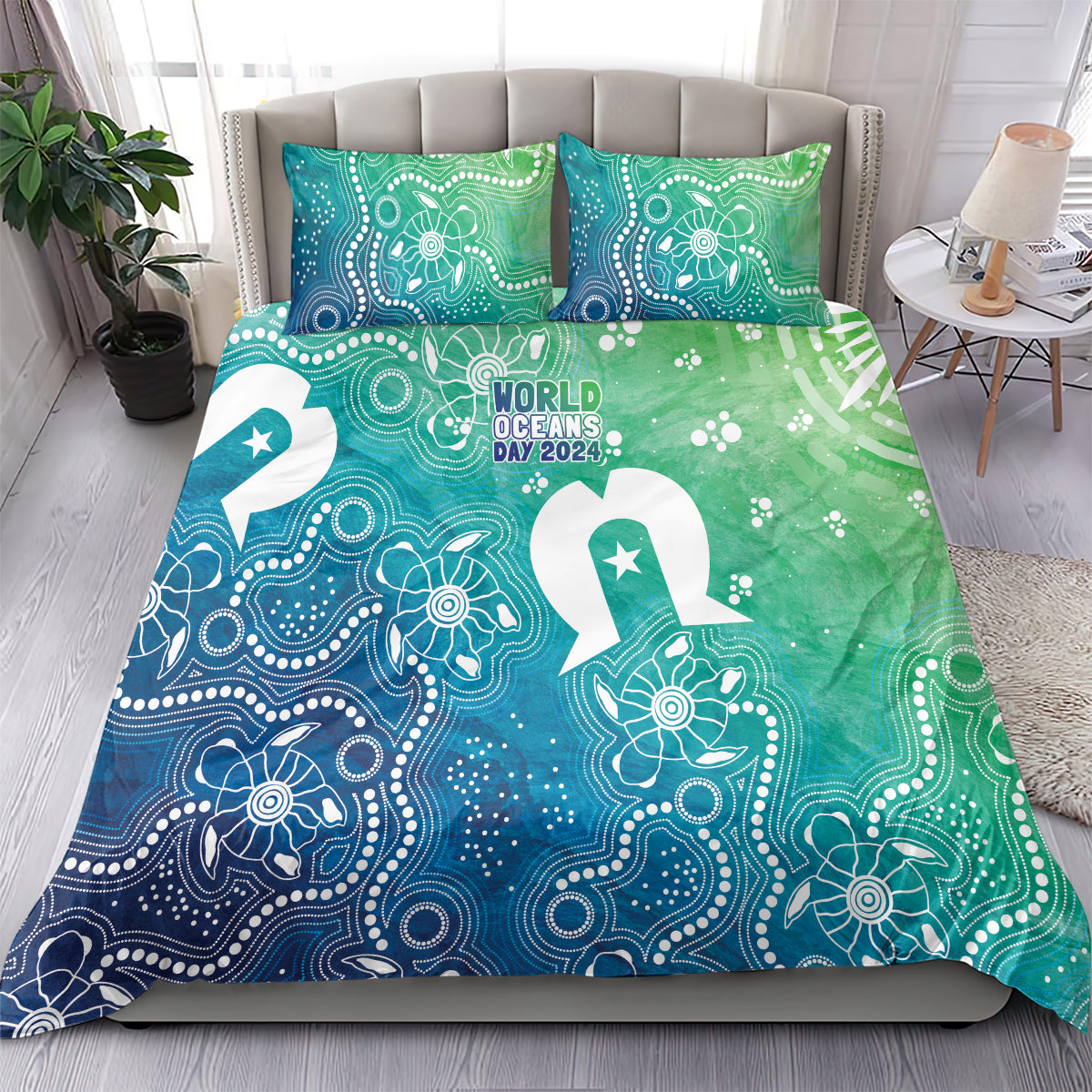 Australia Aboriginal Style Bedding Set World Ocean Day - Vibe Hoodie Shop