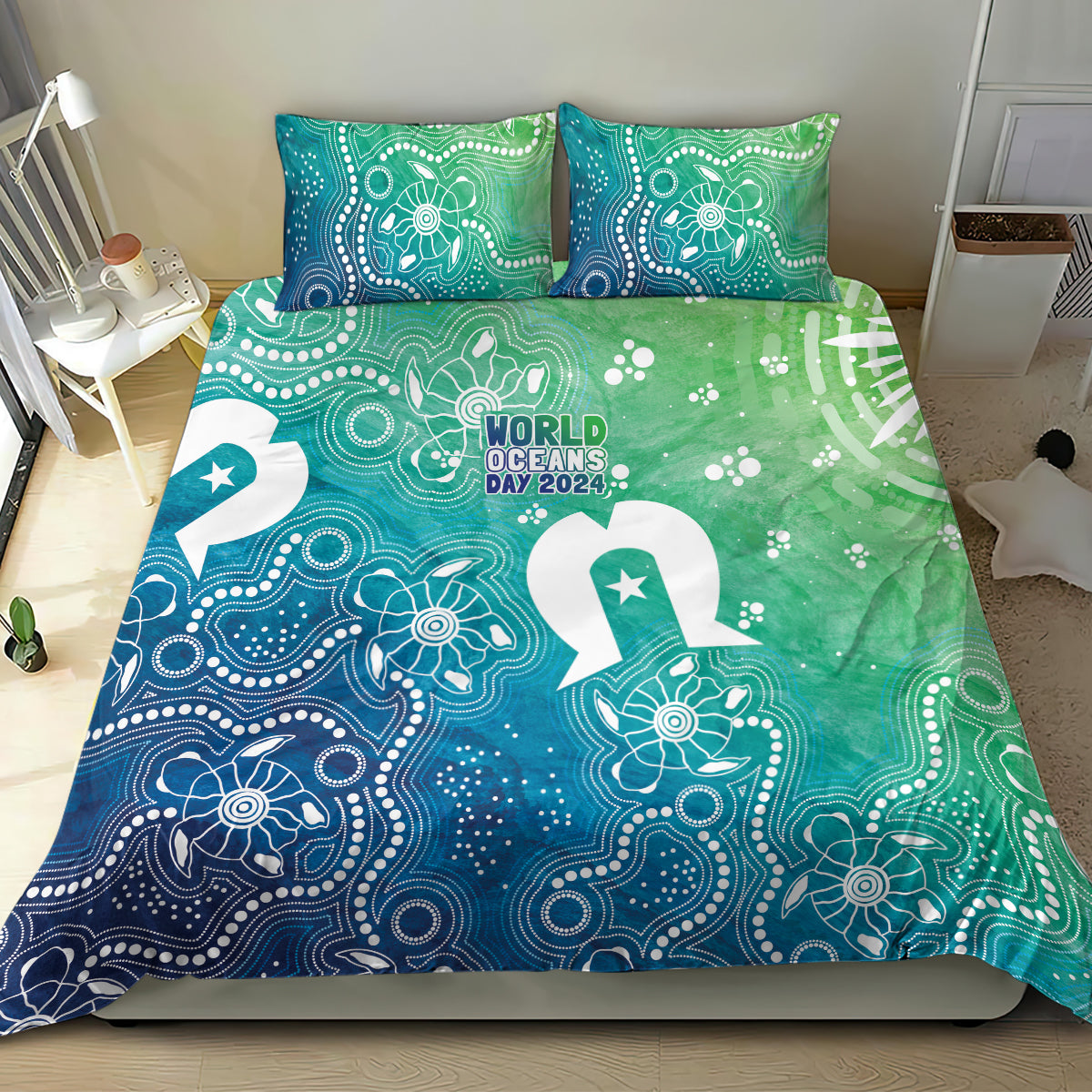Australia Aboriginal Style Bedding Set World Ocean Day - Vibe Hoodie Shop