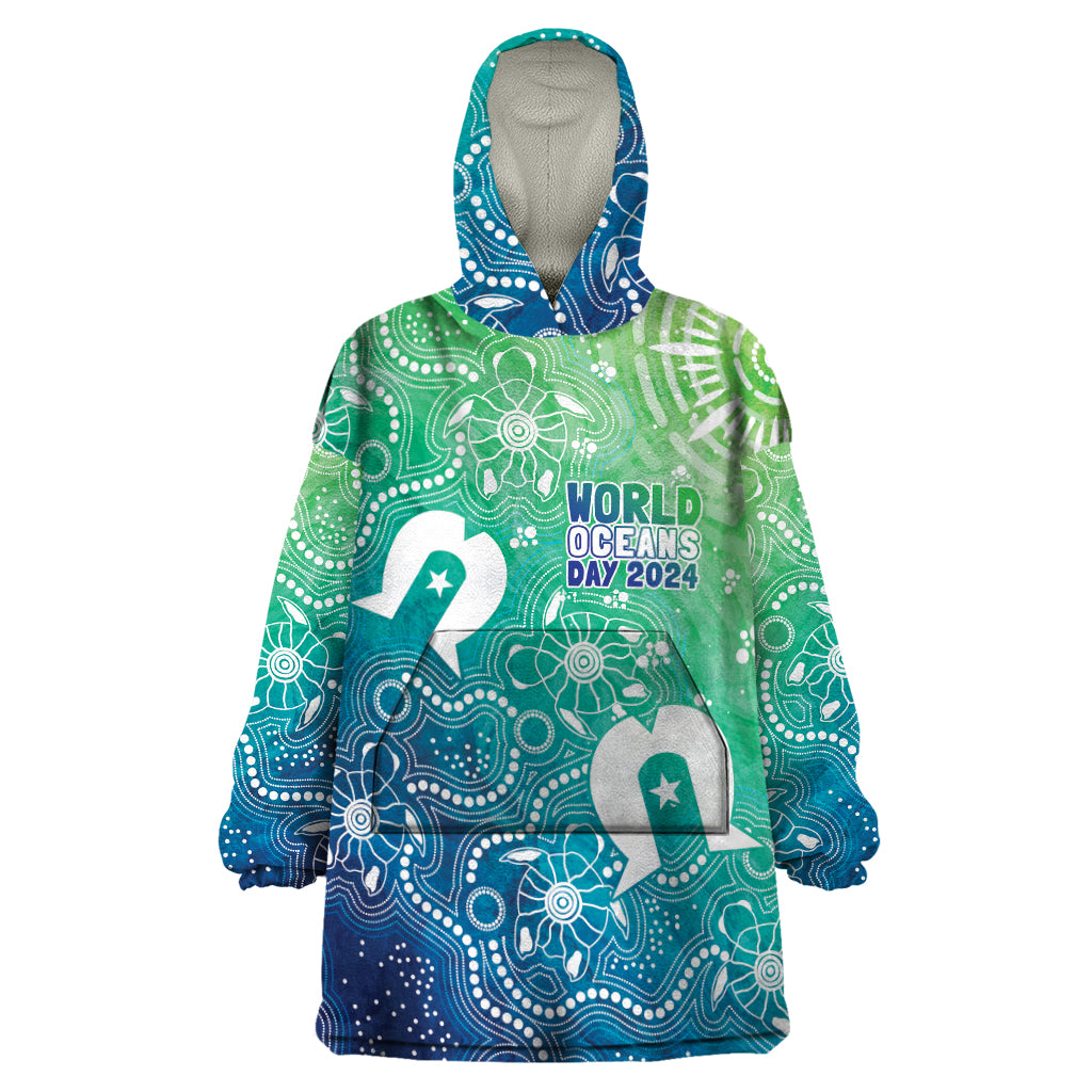 Australia Aboriginal Style Wearable Blanket Hoodie World Ocean Day - Vibe Hoodie Shop