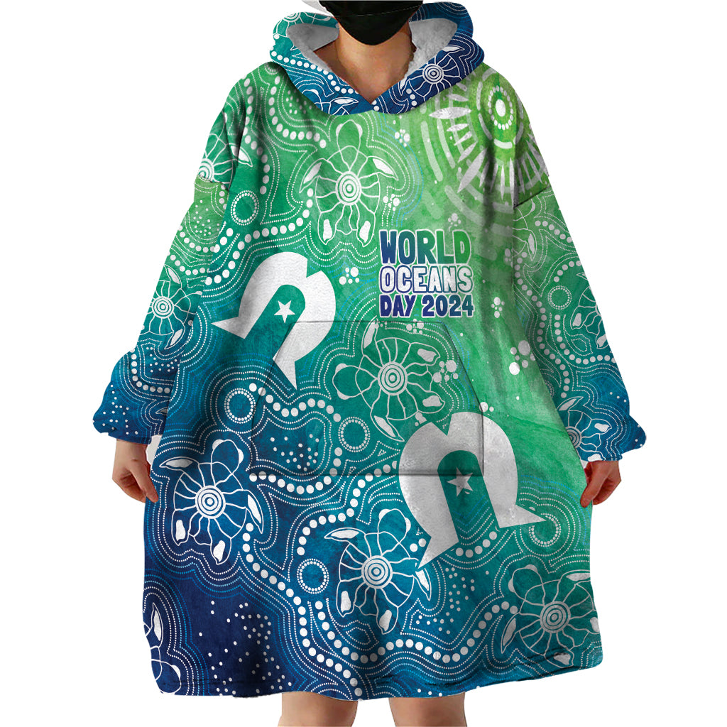 Australia Aboriginal Style Wearable Blanket Hoodie World Ocean Day - Vibe Hoodie Shop