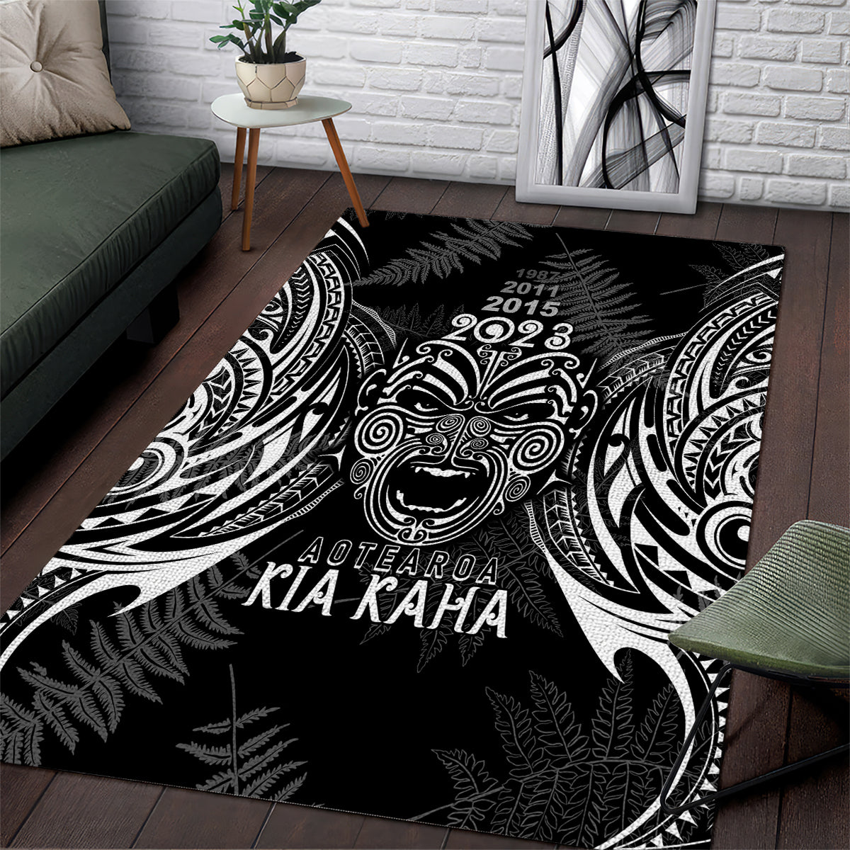 Custom New Zealand Rugby Area Rug 2023 World Cup Aotearoa Haka Face - Vibe Hoodie Shop