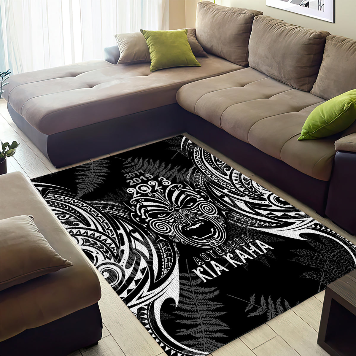 Custom New Zealand Rugby Area Rug 2023 World Cup Aotearoa Haka Face - Vibe Hoodie Shop