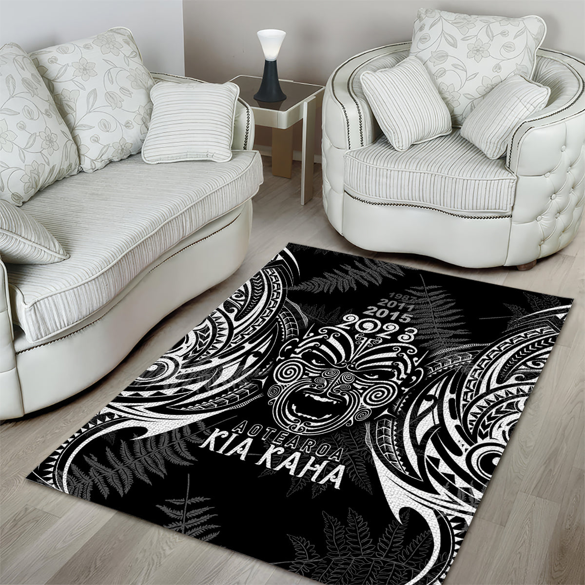 Custom New Zealand Rugby Area Rug 2023 World Cup Aotearoa Haka Face - Vibe Hoodie Shop