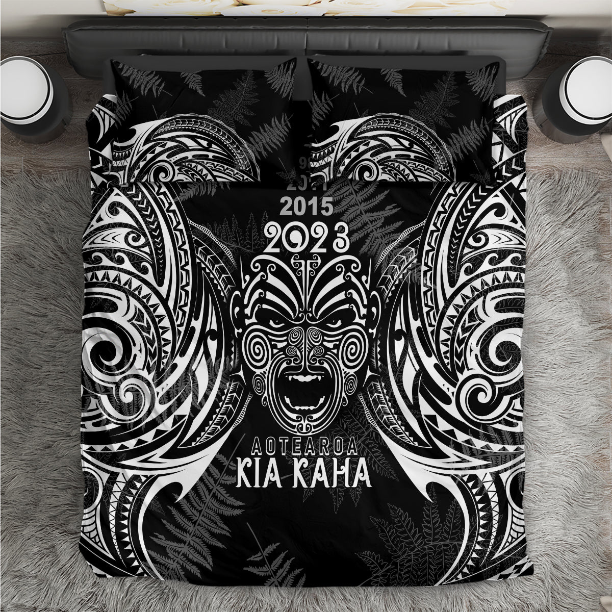 Custom New Zealand Rugby Bedding Set 2023 World Cup Aotearoa Haka Face - Vibe Hoodie Shop