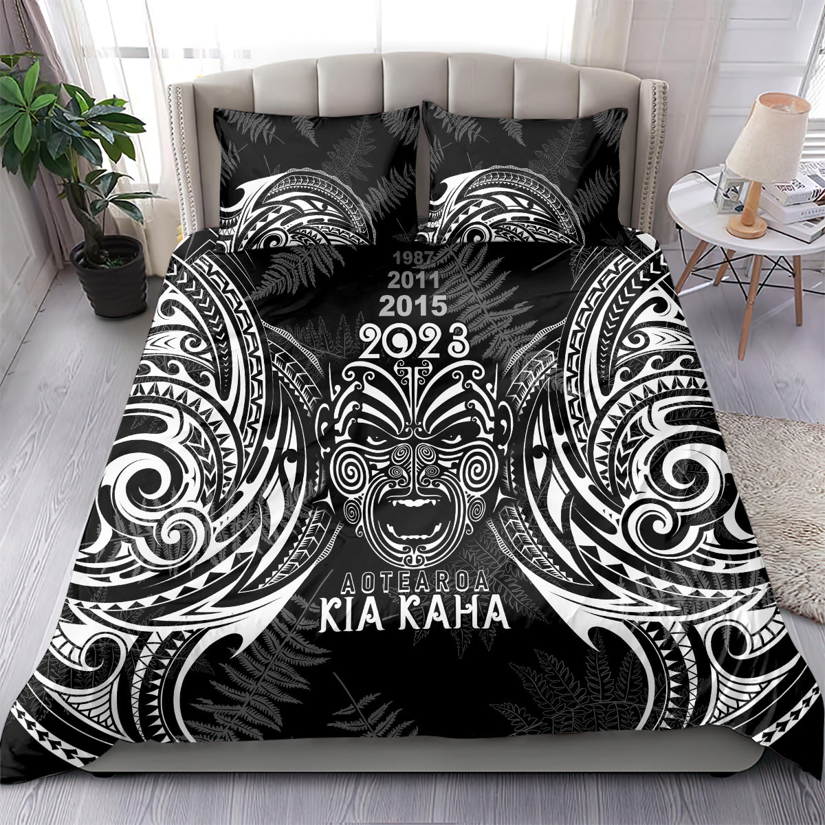 Custom New Zealand Rugby Bedding Set 2023 World Cup Aotearoa Haka Face - Vibe Hoodie Shop