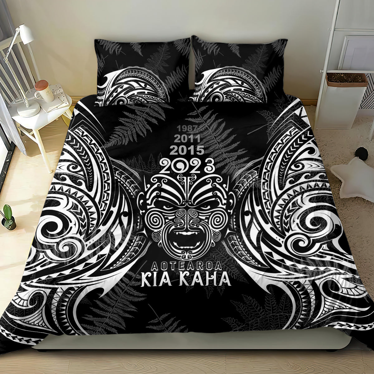 Custom New Zealand Rugby Bedding Set 2023 World Cup Aotearoa Haka Face - Vibe Hoodie Shop