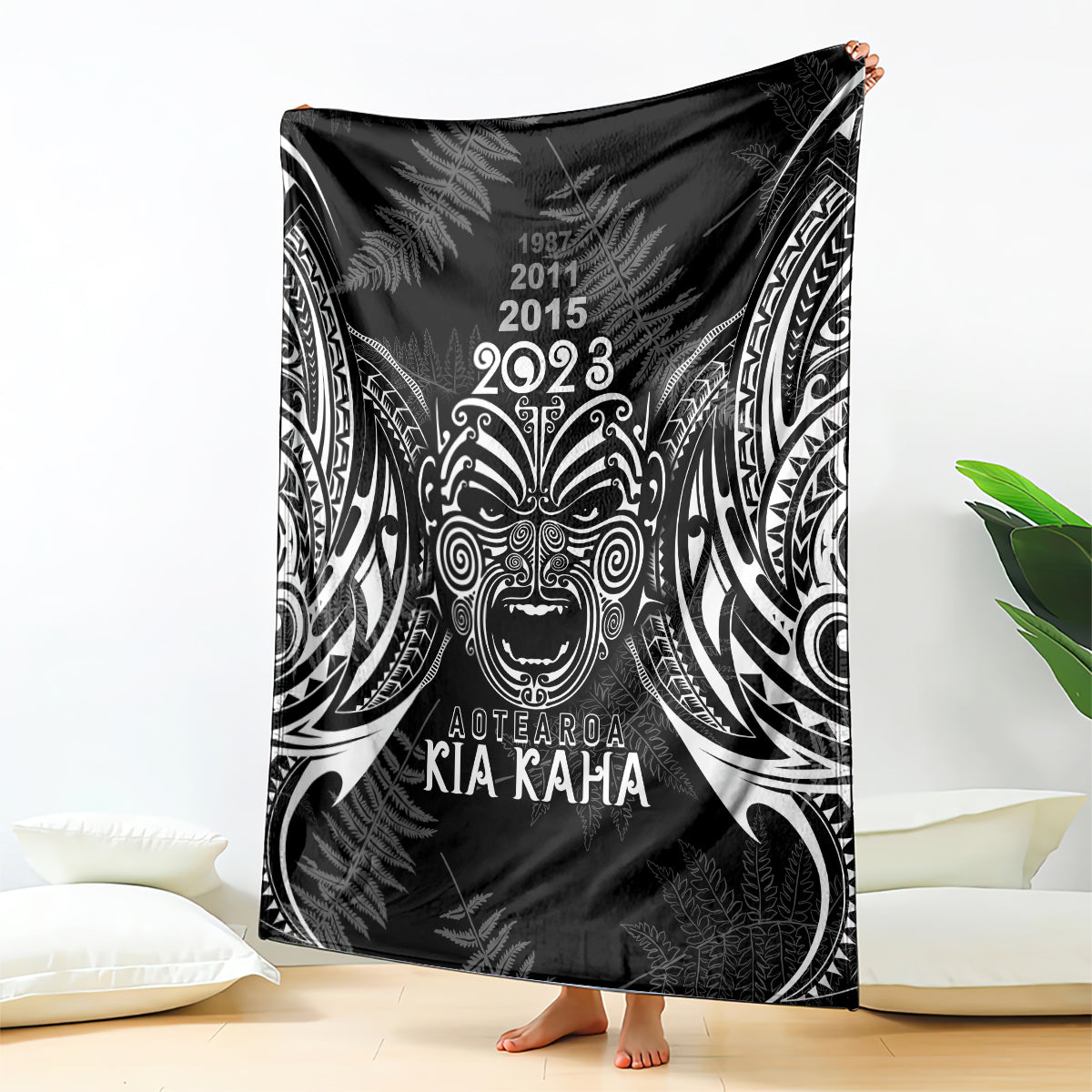 Custom New Zealand Rugby Blanket 2023 World Cup Aotearoa Haka Face - Vibe Hoodie Shop