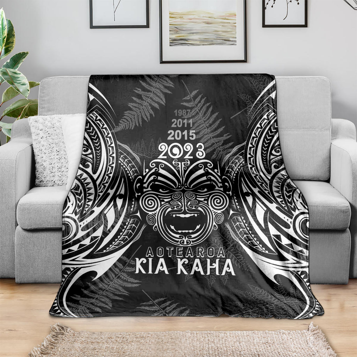 Custom New Zealand Rugby Blanket 2023 World Cup Aotearoa Haka Face - Vibe Hoodie Shop