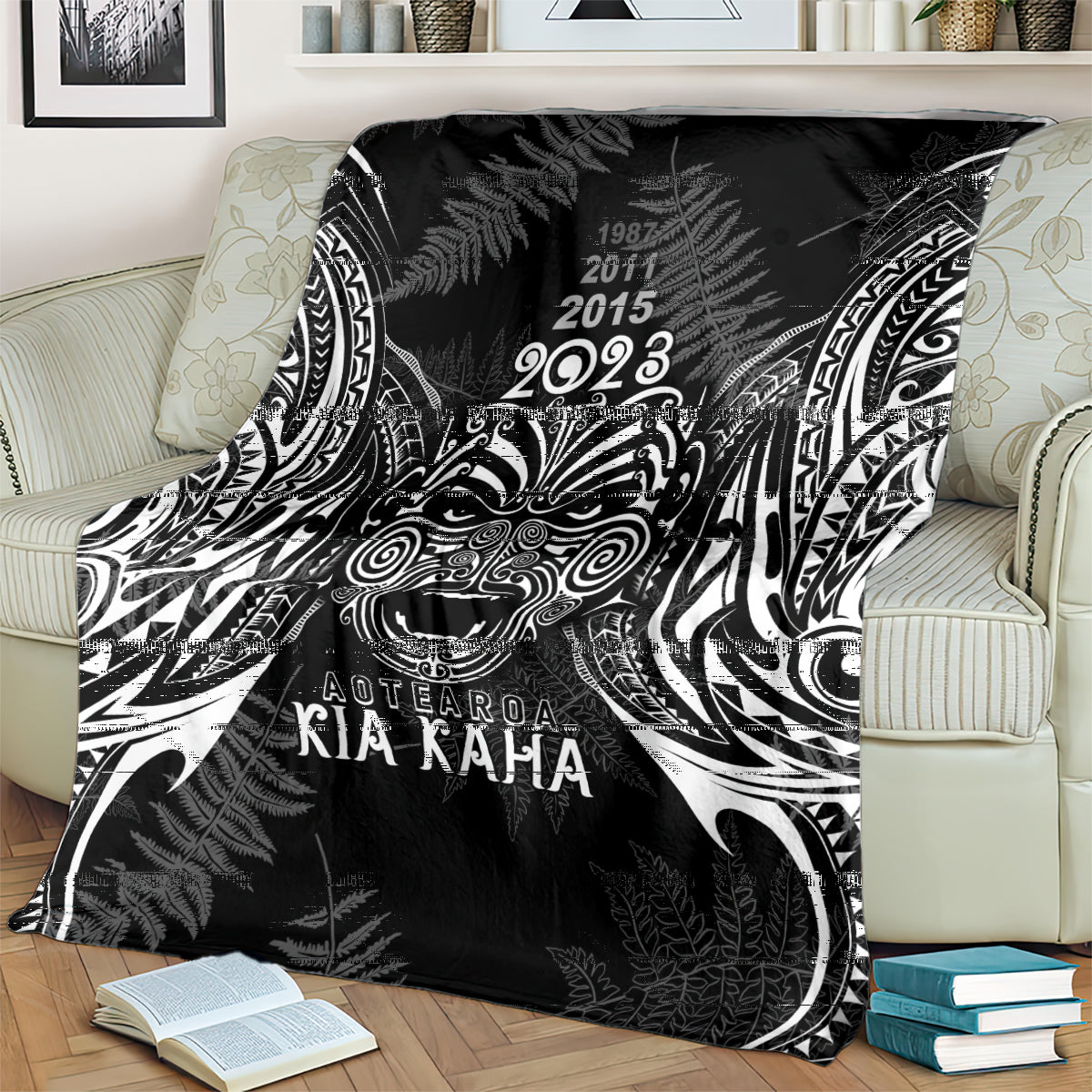 Custom New Zealand Rugby Blanket 2023 World Cup Aotearoa Haka Face - Vibe Hoodie Shop