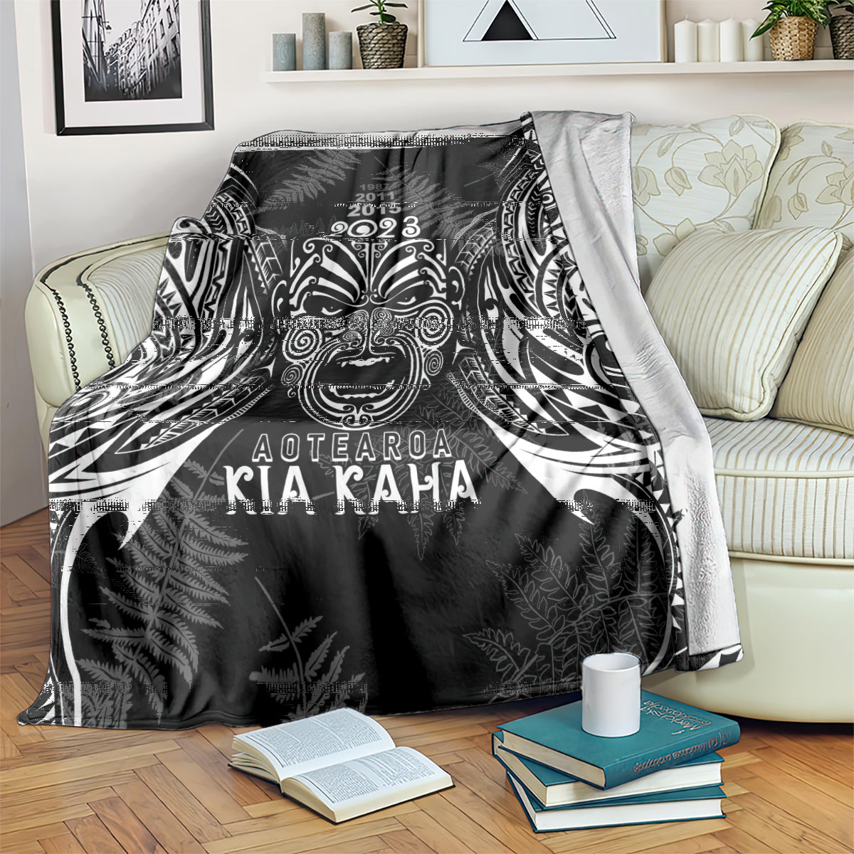 Custom New Zealand Rugby Blanket 2023 World Cup Aotearoa Haka Face - Vibe Hoodie Shop