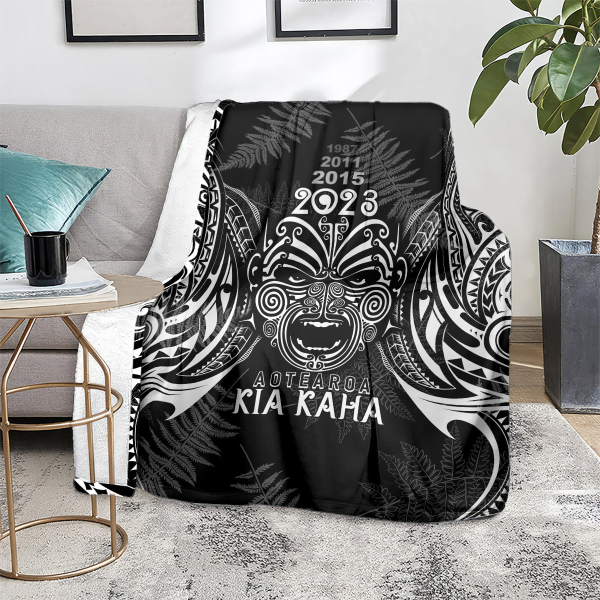 Custom New Zealand Rugby Blanket 2023 World Cup Aotearoa Haka Face - Vibe Hoodie Shop