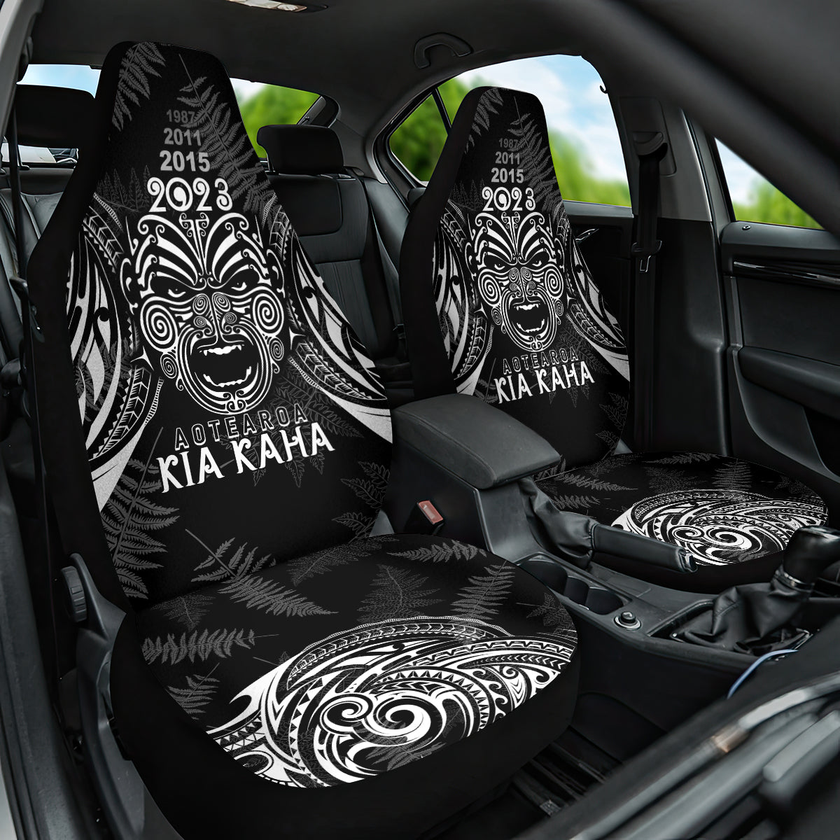 Custom New Zealand Rugby Car Seat Cover 2023 World Cup Aotearoa Haka Face - Vibe Hoodie Shop