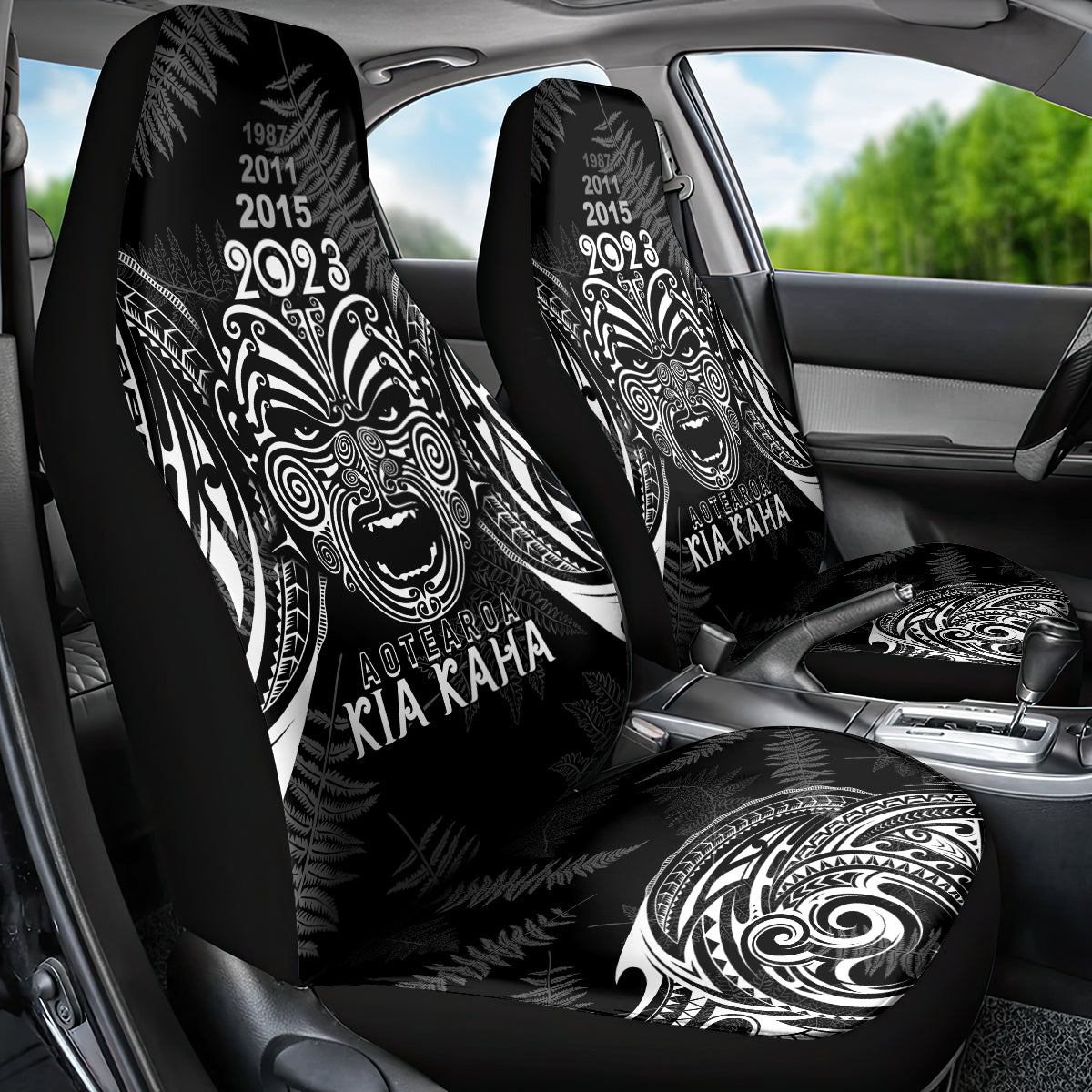 Custom New Zealand Rugby Car Seat Cover 2023 World Cup Aotearoa Haka Face - Vibe Hoodie Shop