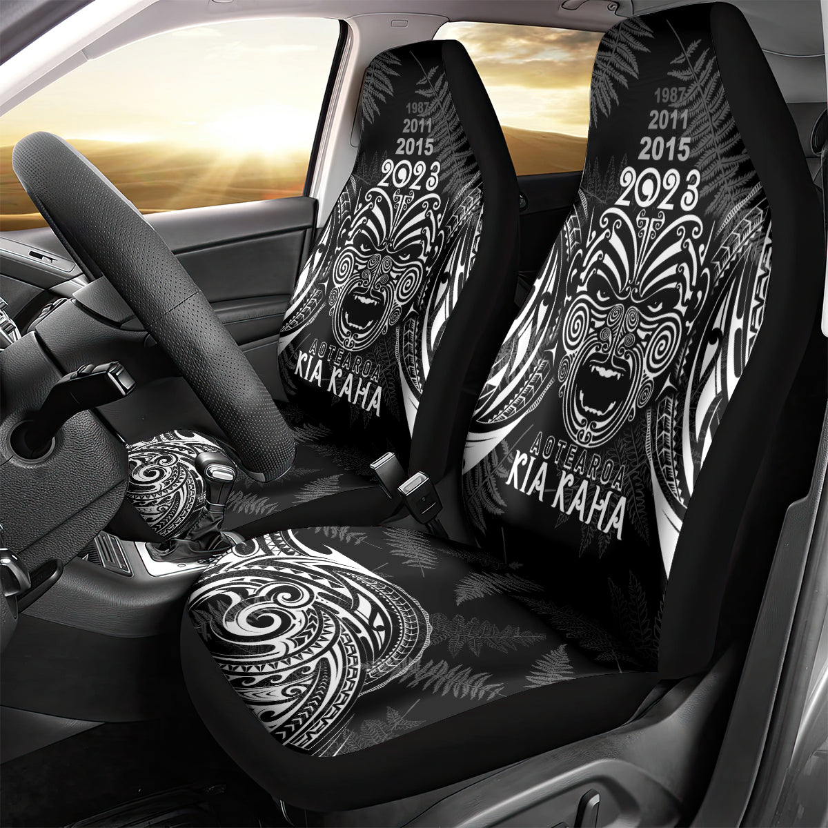 Custom New Zealand Rugby Car Seat Cover 2023 World Cup Aotearoa Haka Face - Vibe Hoodie Shop