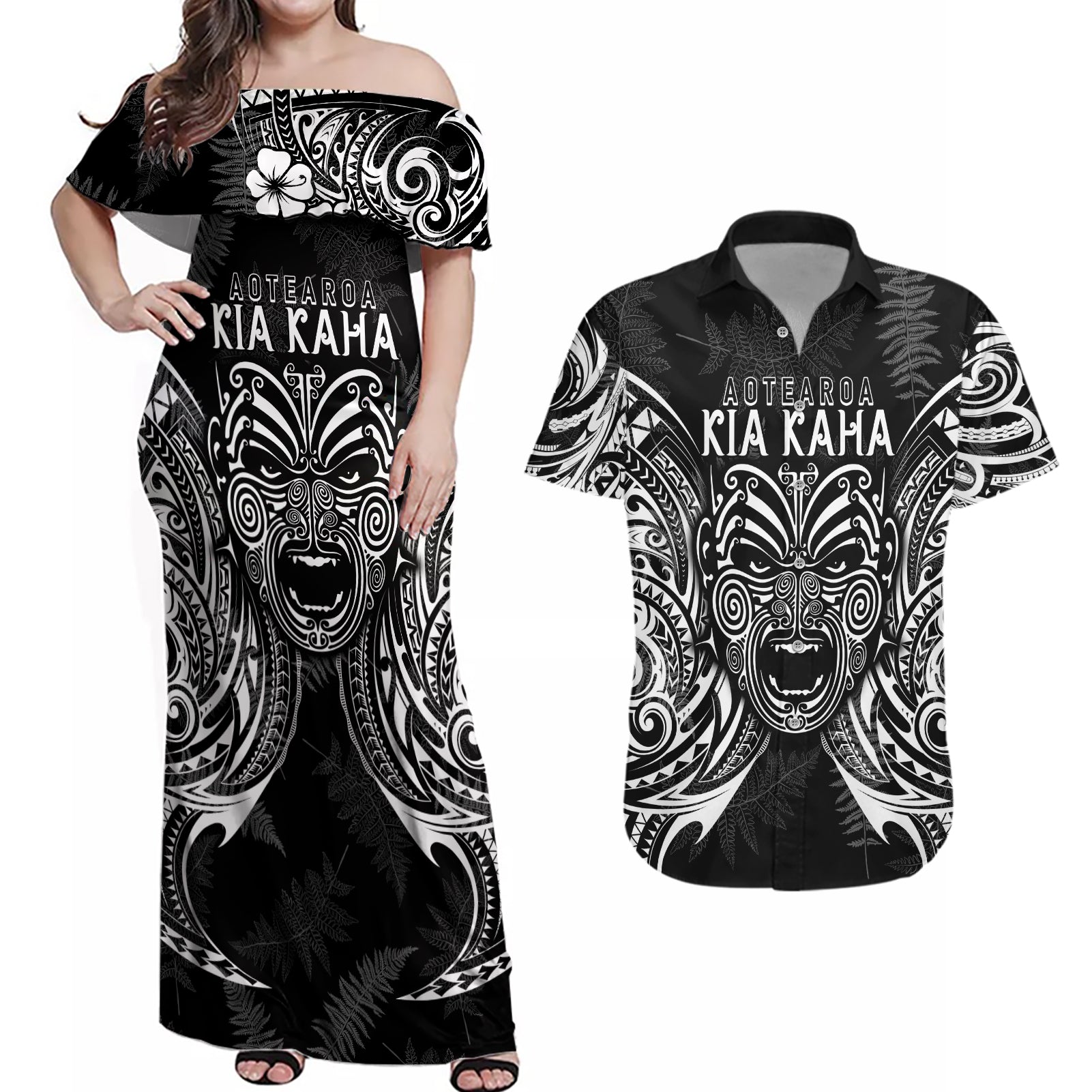 custom-new-zealand-rugby-couples-matching-off-shoulder-maxi-dress-and-hawaiian-shirt-2023-world-cup-aotearoa-haka-face