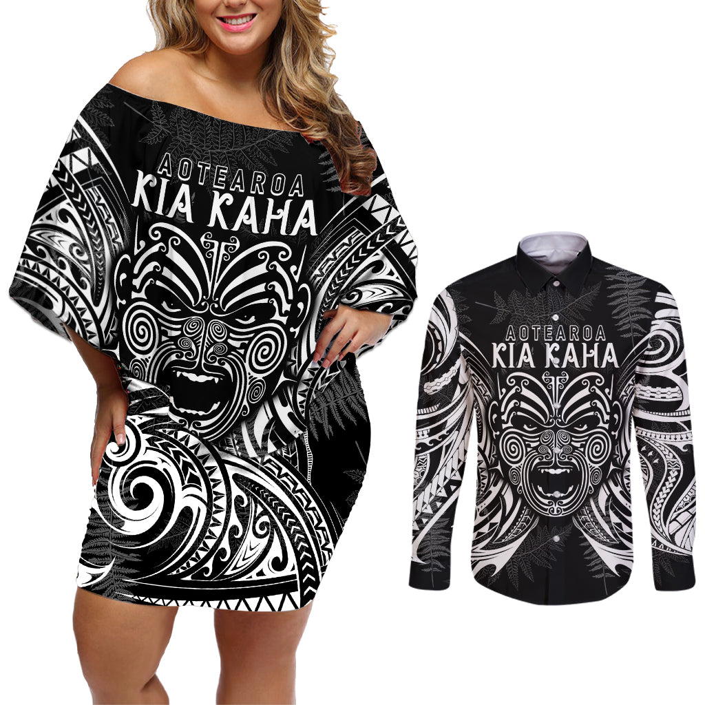 custom-new-zealand-rugby-couples-matching-off-shoulder-short-dress-and-long-sleeve-button-shirt-2023-world-cup-aotearoa-haka-face