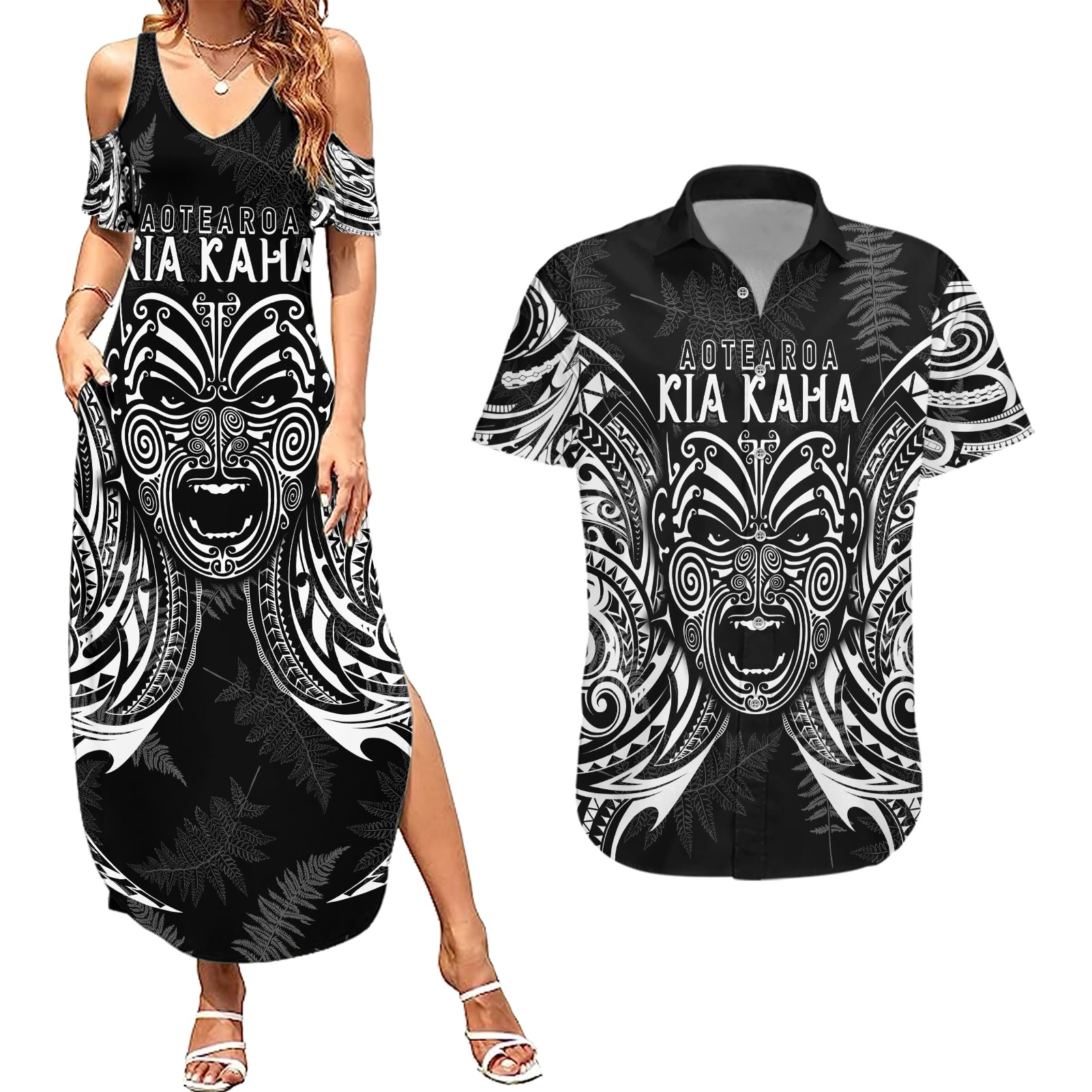 custom-new-zealand-rugby-couples-matching-summer-maxi-dress-and-hawaiian-shirt-2023-world-cup-aotearoa-haka-face
