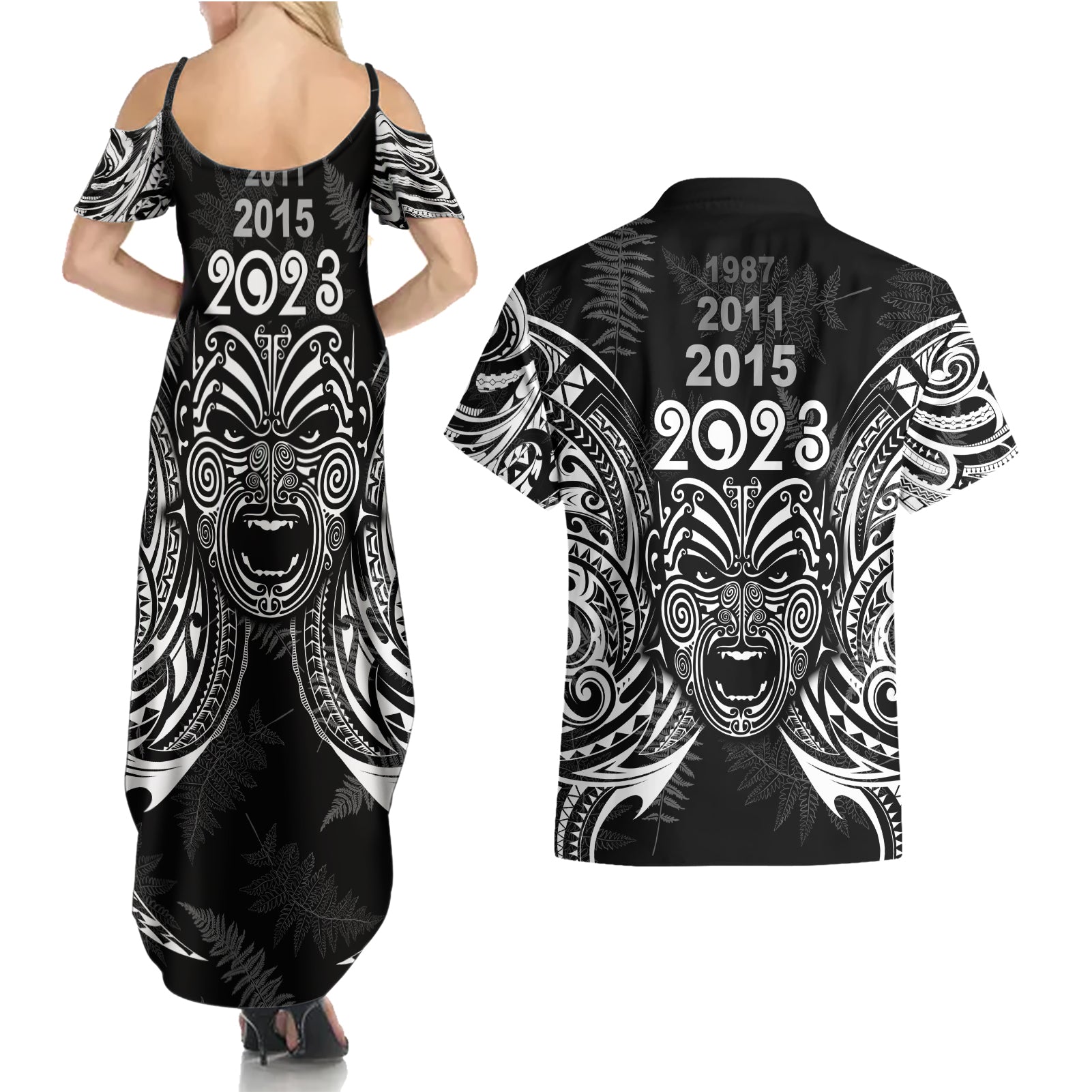 custom-new-zealand-rugby-couples-matching-summer-maxi-dress-and-hawaiian-shirt-2023-world-cup-aotearoa-haka-face
