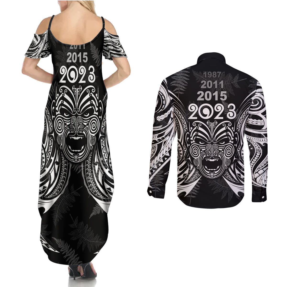 custom-new-zealand-rugby-couples-matching-summer-maxi-dress-and-long-sleeve-button-shirt-2023-world-cup-aotearoa-haka-face