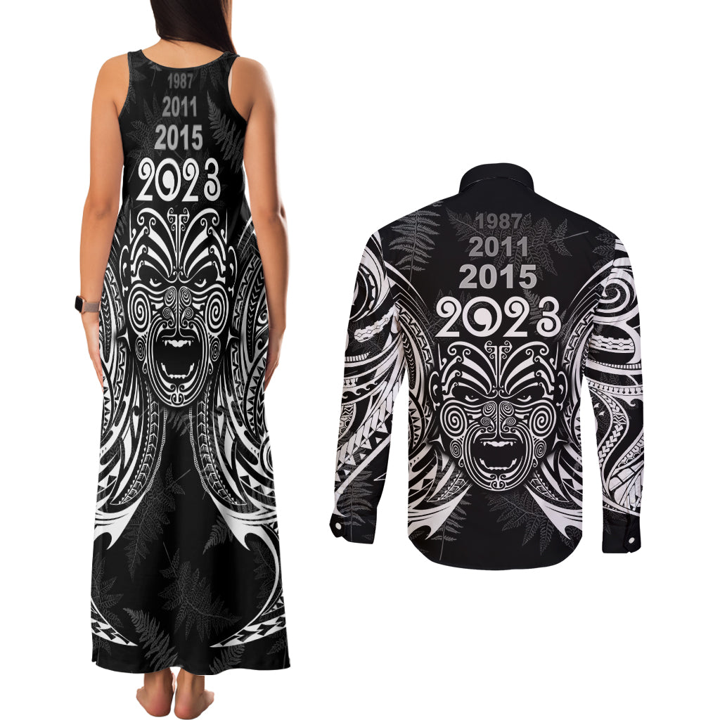 custom-new-zealand-rugby-couples-matching-tank-maxi-dress-and-long-sleeve-button-shirt-2023-world-cup-aotearoa-haka-face