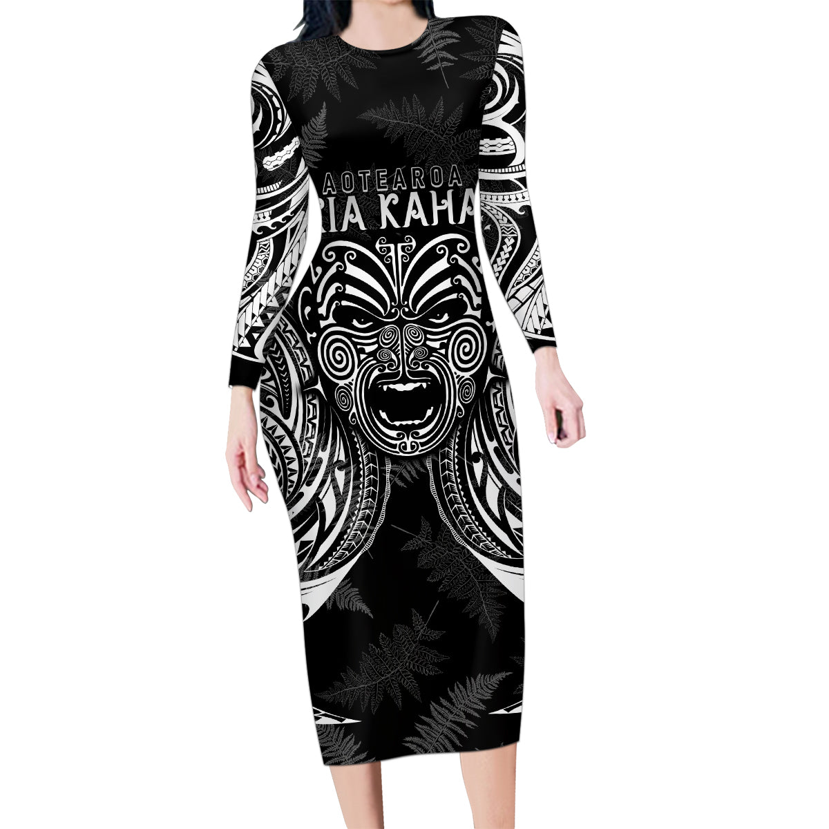 custom-new-zealand-rugby-family-matching-long-sleeve-bodycon-dress-and-hawaiian-shirt-2023-world-cup-aotearoa-haka-face