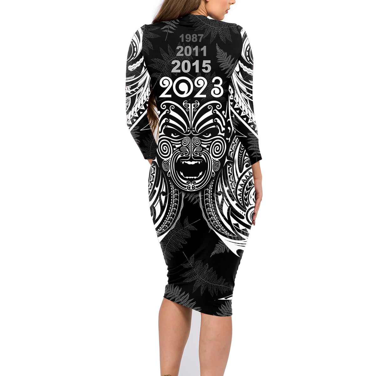 custom-new-zealand-rugby-family-matching-long-sleeve-bodycon-dress-and-hawaiian-shirt-2023-world-cup-aotearoa-haka-face