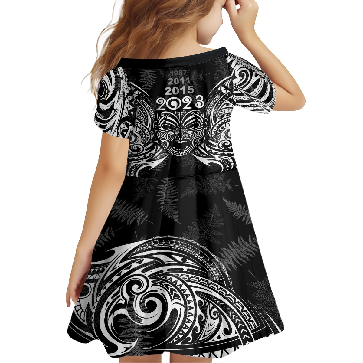 custom-new-zealand-rugby-family-matching-off-shoulder-long-sleeve-dress-and-hawaiian-shirt-2023-world-cup-aotearoa-haka-face