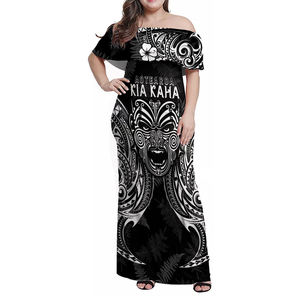 custom-new-zealand-rugby-family-matching-off-shoulder-maxi-dress-and-hawaiian-shirt-2023-world-cup-aotearoa-haka-face