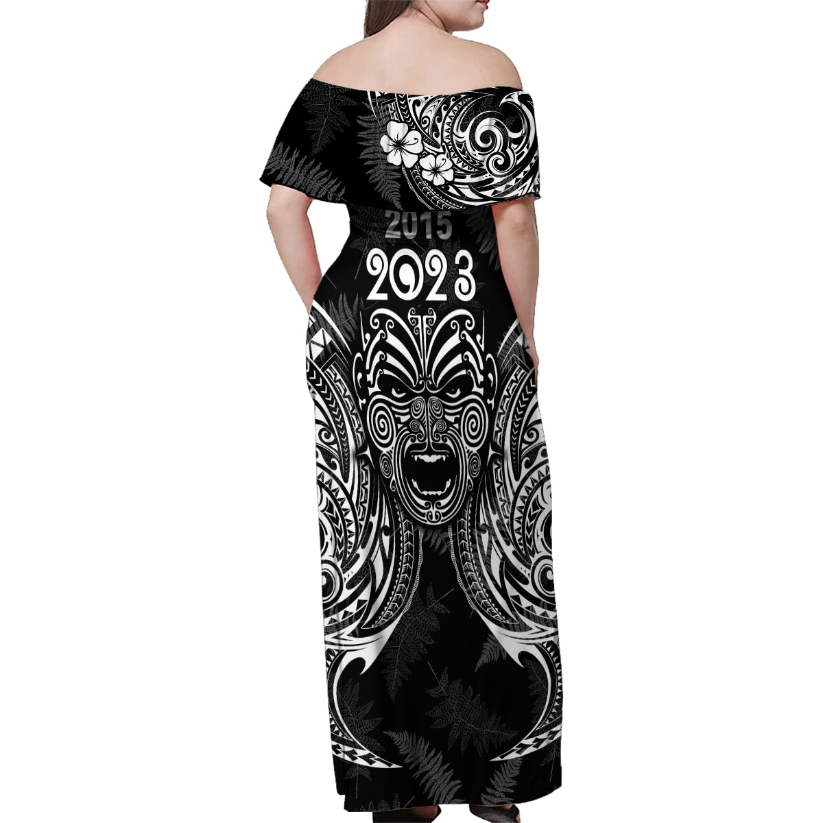 custom-new-zealand-rugby-family-matching-off-shoulder-maxi-dress-and-hawaiian-shirt-2023-world-cup-aotearoa-haka-face