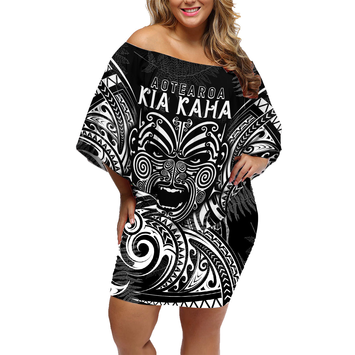 custom-new-zealand-rugby-family-matching-off-shoulder-short-dress-and-hawaiian-shirt-2023-world-cup-aotearoa-haka-face