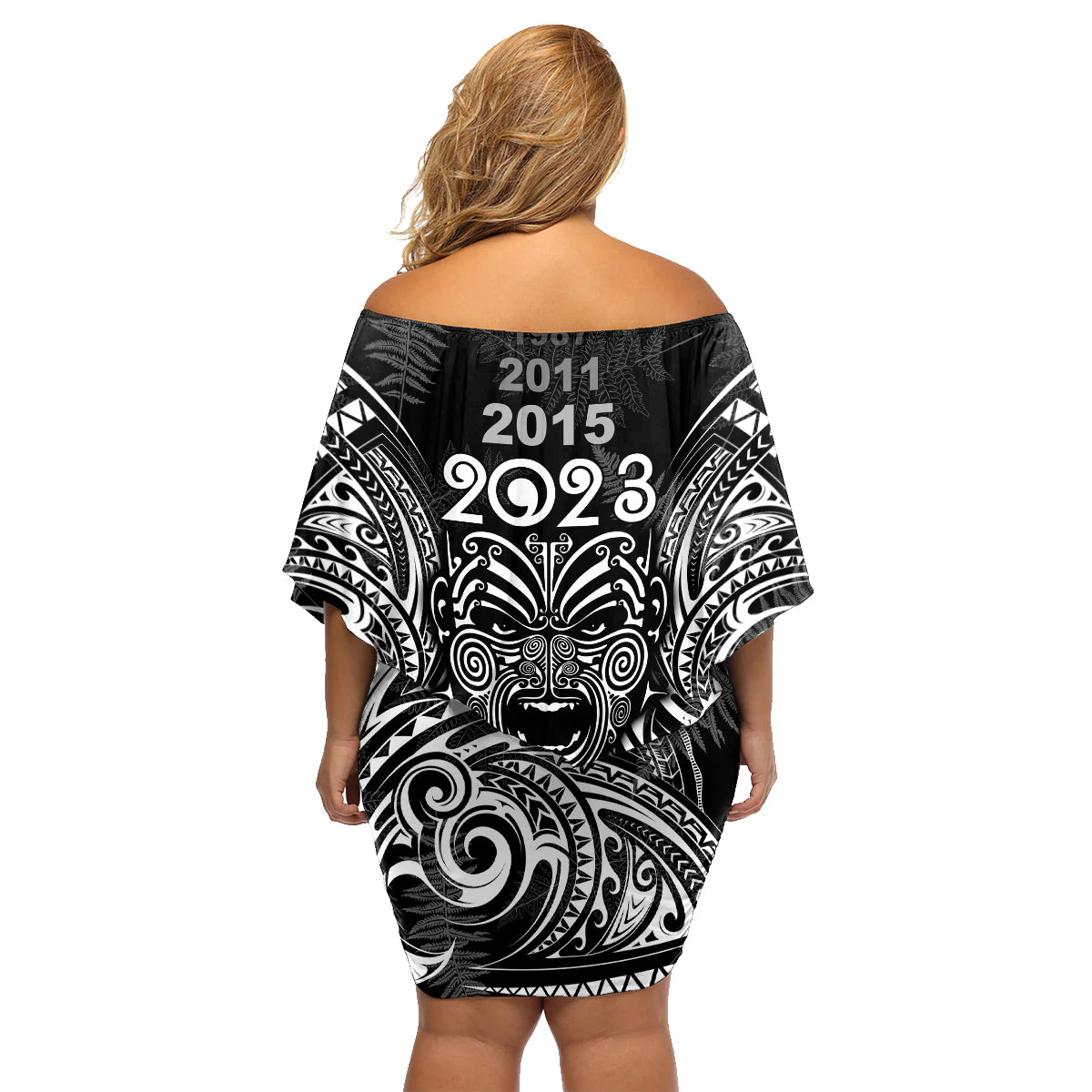 custom-new-zealand-rugby-family-matching-off-shoulder-short-dress-and-hawaiian-shirt-2023-world-cup-aotearoa-haka-face