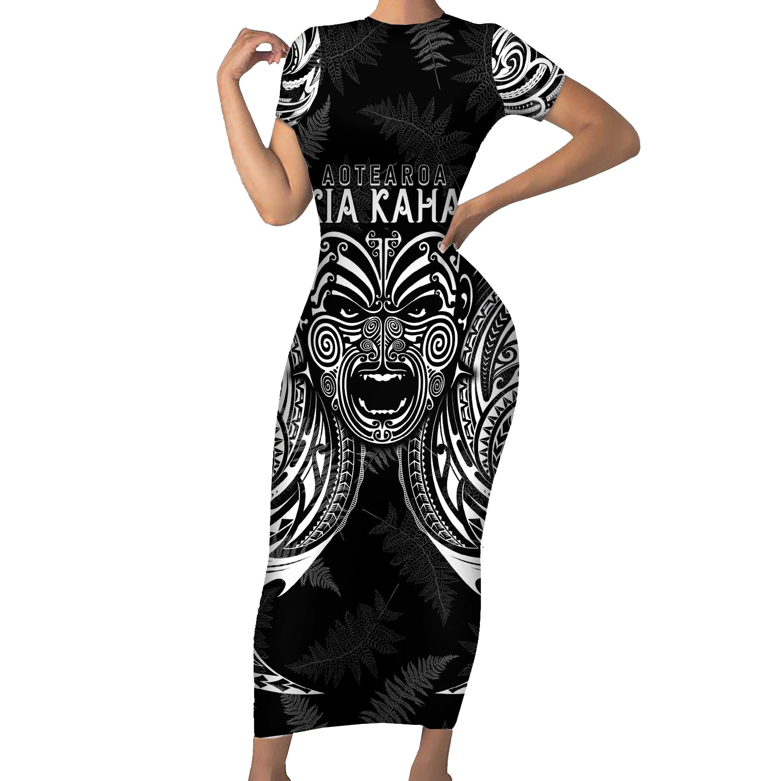 custom-new-zealand-rugby-family-matching-short-sleeve-bodycon-dress-and-hawaiian-shirt-2023-world-cup-aotearoa-haka-face