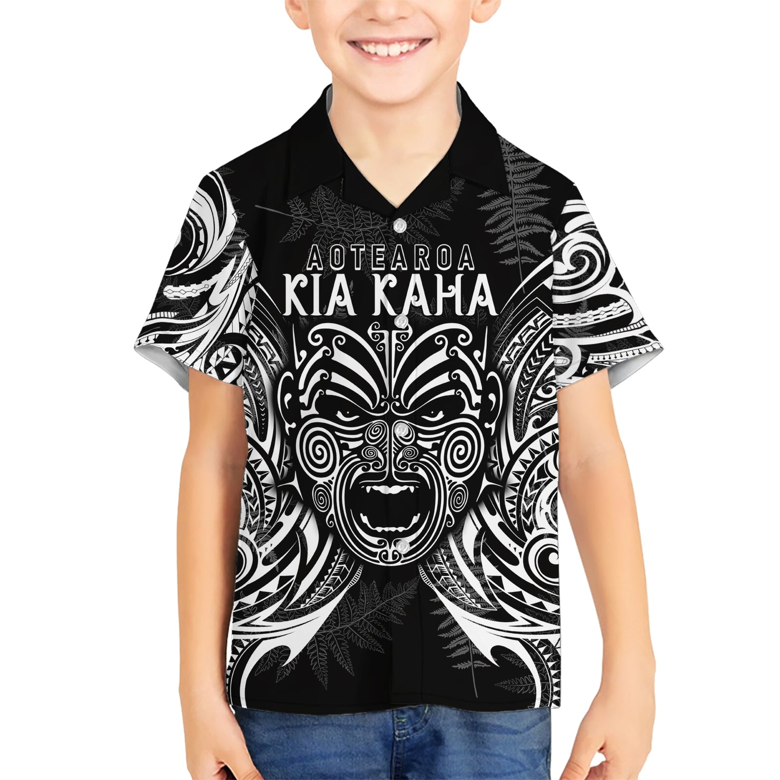 custom-new-zealand-rugby-family-matching-short-sleeve-bodycon-dress-and-hawaiian-shirt-2023-world-cup-aotearoa-haka-face