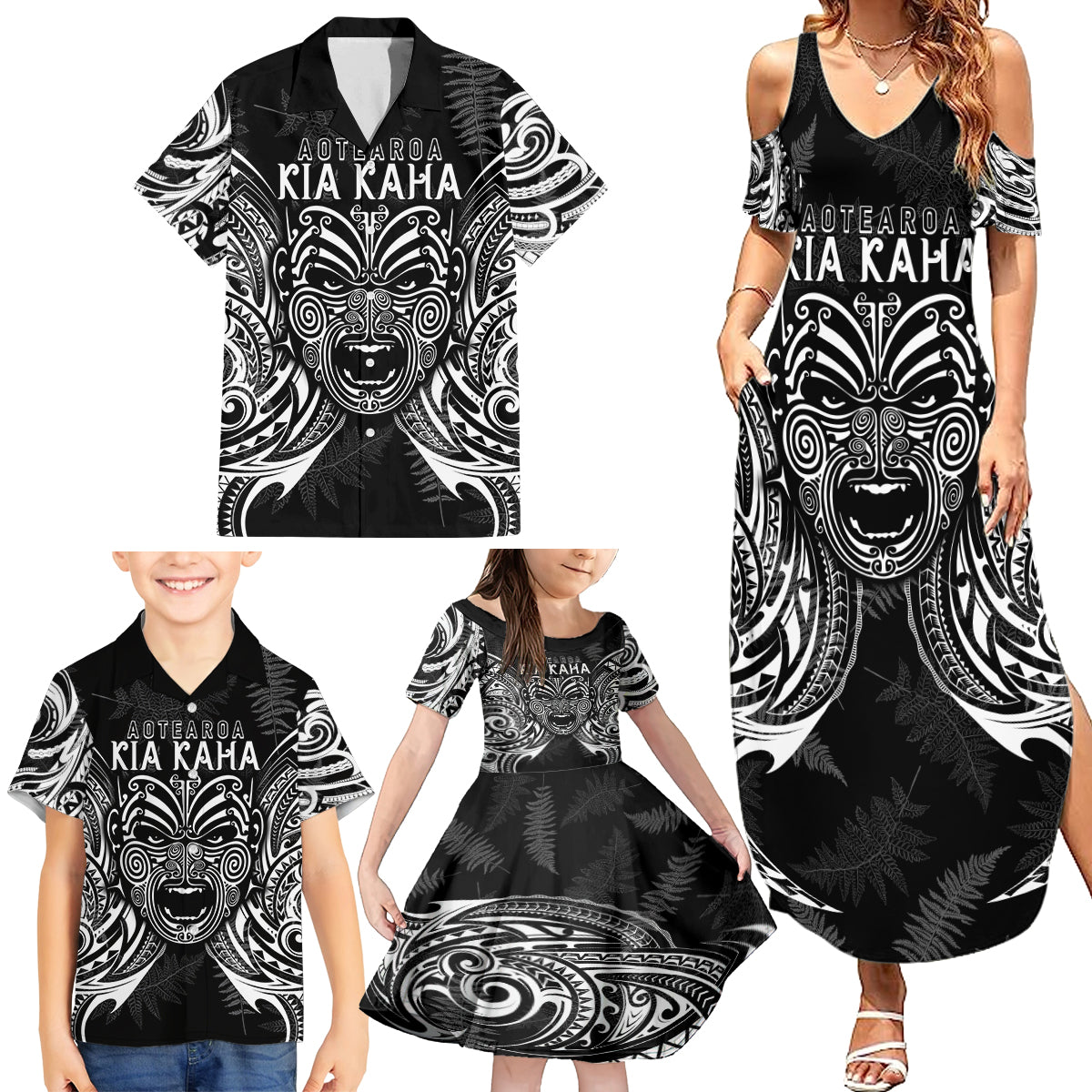 custom-new-zealand-rugby-family-matching-summer-maxi-dress-and-hawaiian-shirt-2023-world-cup-aotearoa-haka-face