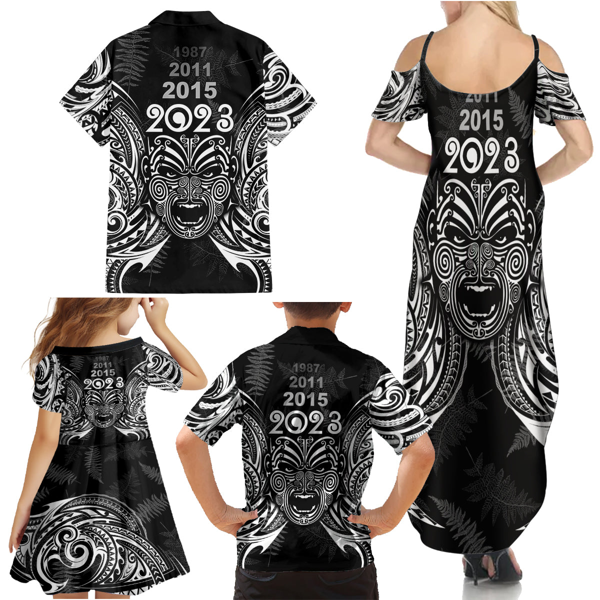 custom-new-zealand-rugby-family-matching-summer-maxi-dress-and-hawaiian-shirt-2023-world-cup-aotearoa-haka-face