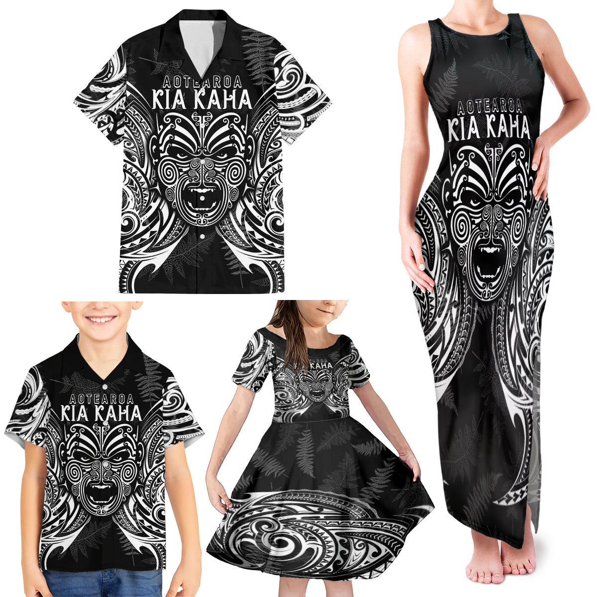 custom-new-zealand-rugby-family-matching-tank-maxi-dress-and-hawaiian-shirt-2023-world-cup-aotearoa-haka-face