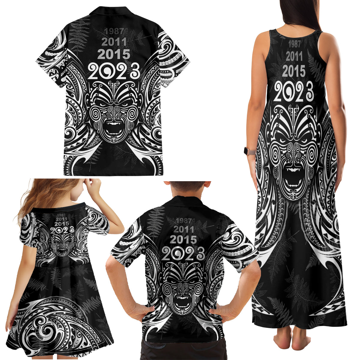 custom-new-zealand-rugby-family-matching-tank-maxi-dress-and-hawaiian-shirt-2023-world-cup-aotearoa-haka-face