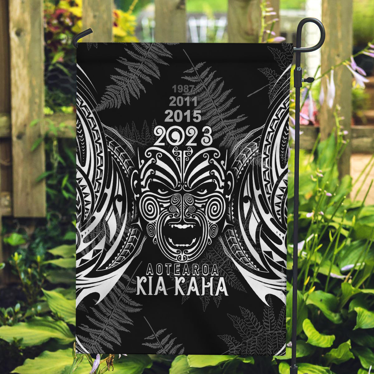 Custom New Zealand Rugby Garden Flag 2023 World Cup Aotearoa Haka Face - Vibe Hoodie Shop