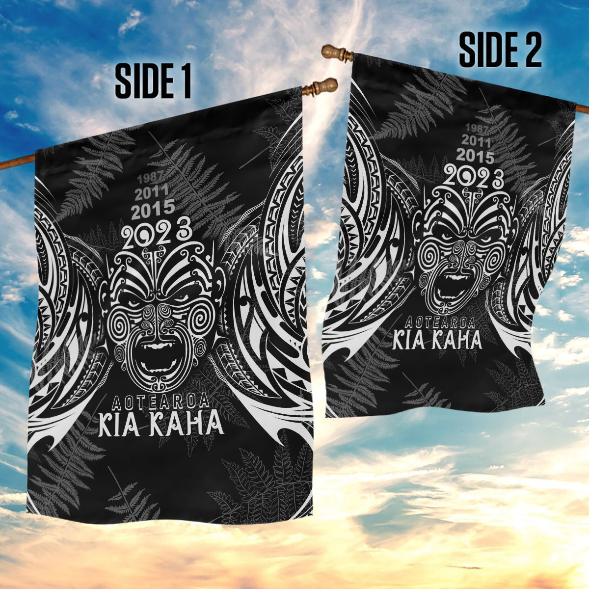 Custom New Zealand Rugby Garden Flag 2023 World Cup Aotearoa Haka Face - Vibe Hoodie Shop