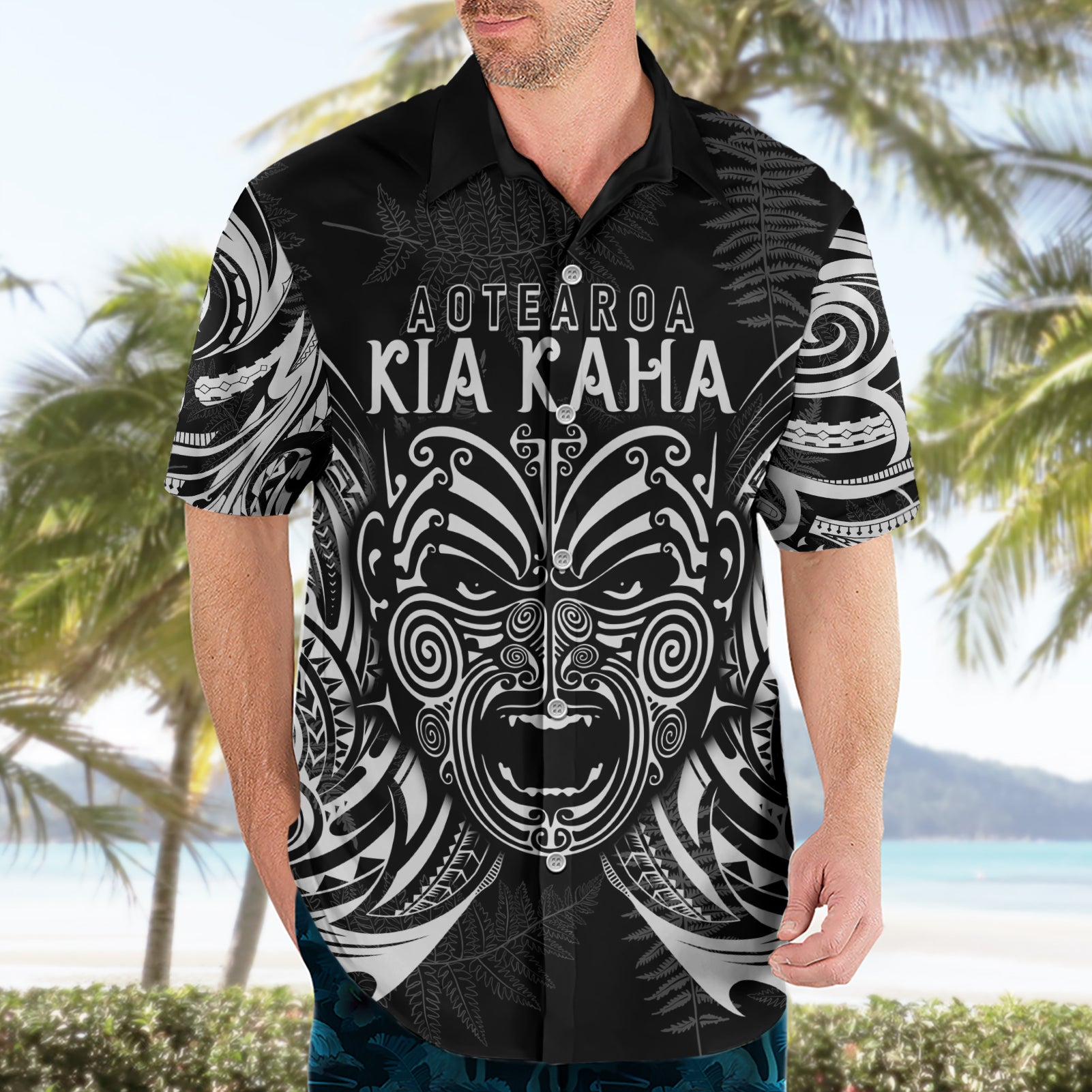 New Zealand Rugby Hawaiian Shirt 2023 World Cup Aotearoa Haka Face - Vibe Hoodie Shop