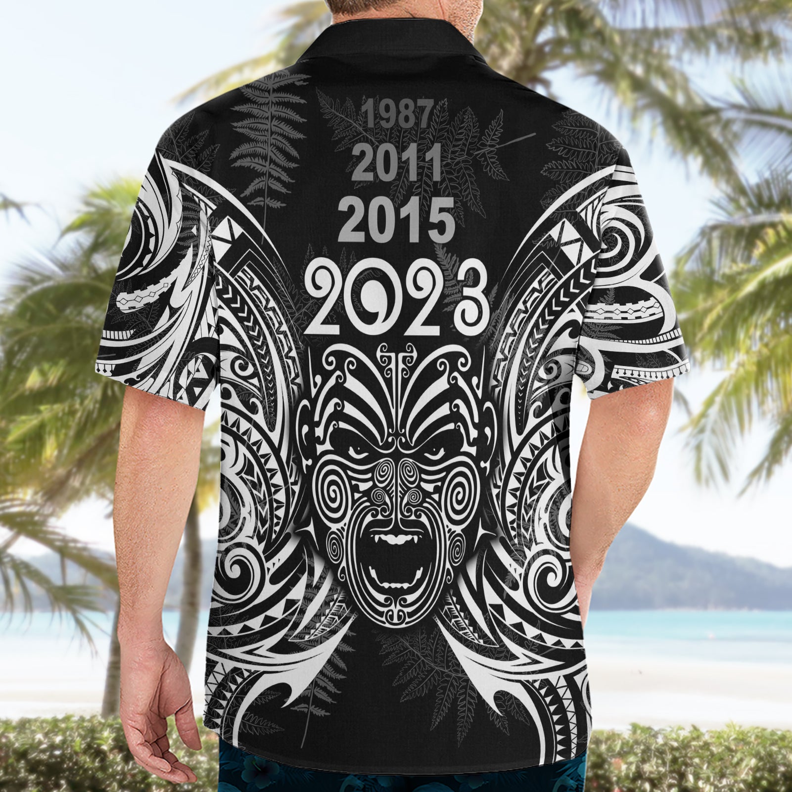 New Zealand Rugby Hawaiian Shirt 2023 World Cup Aotearoa Haka Face - Vibe Hoodie Shop