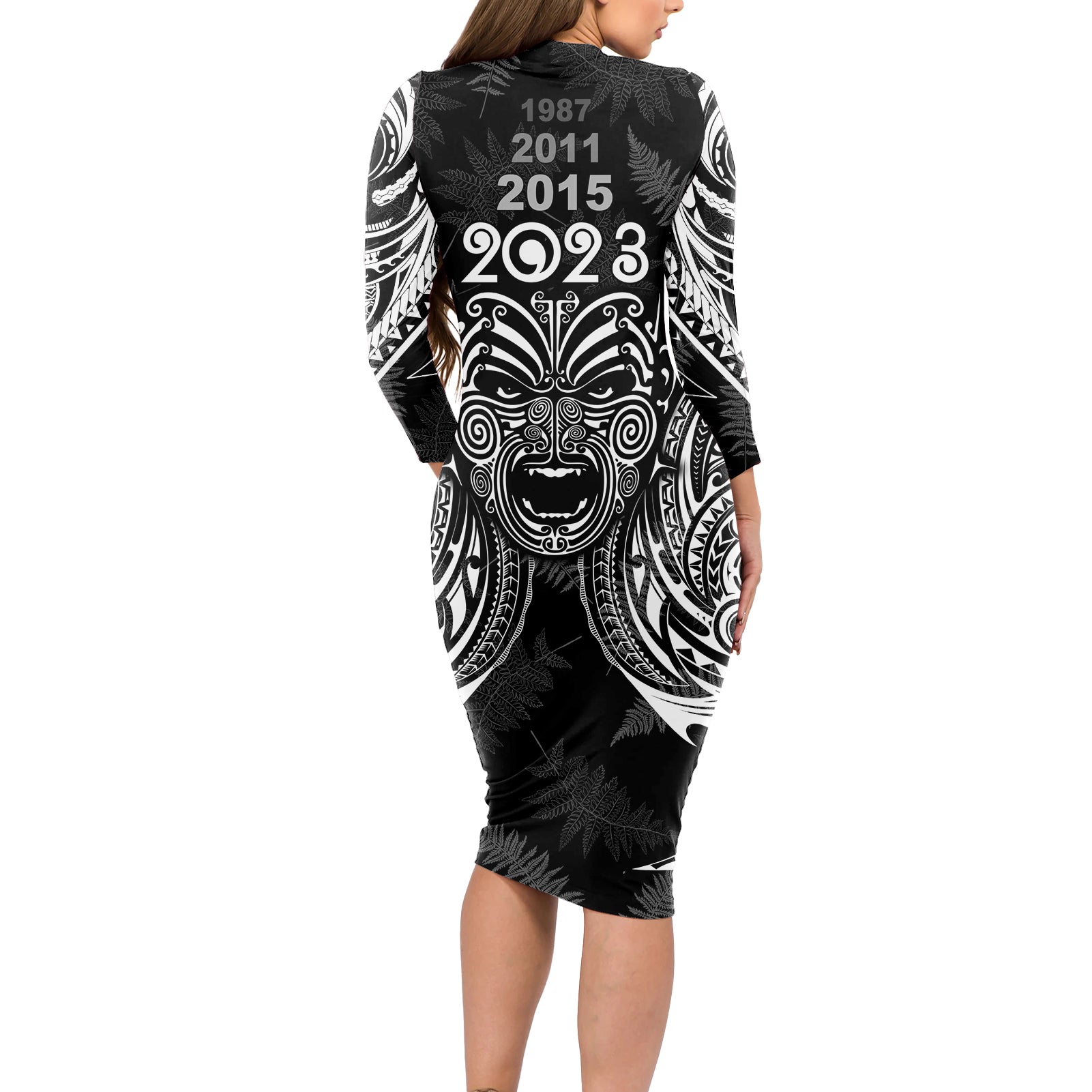 custom-new-zealand-rugby-long-sleeve-bodycon-dress-2023-world-cup-aotearoa-haka-face