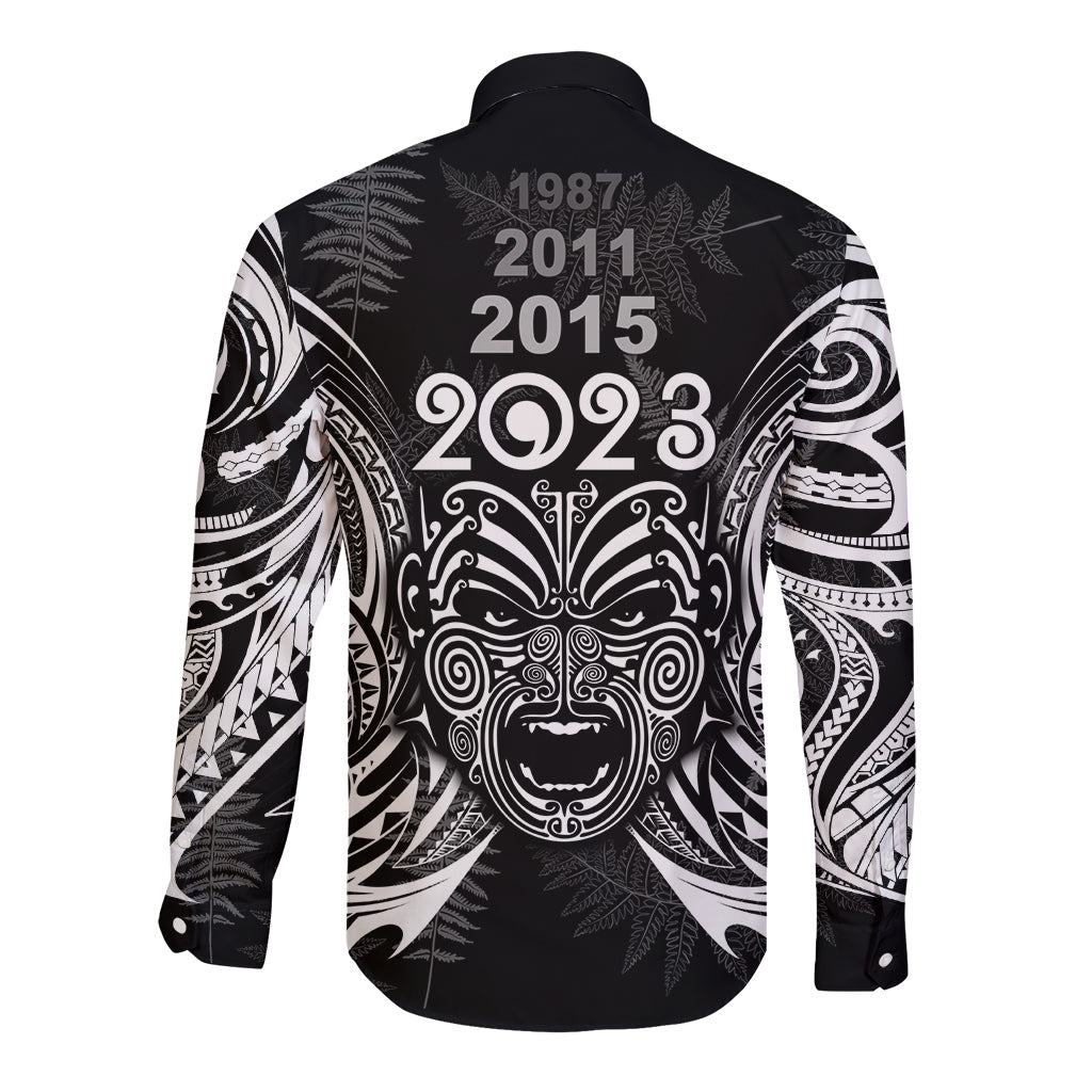 New Zealand Rugby Long Sleeve Button Shirt 2023 World Cup Aotearoa Haka Face - Vibe Hoodie Shop