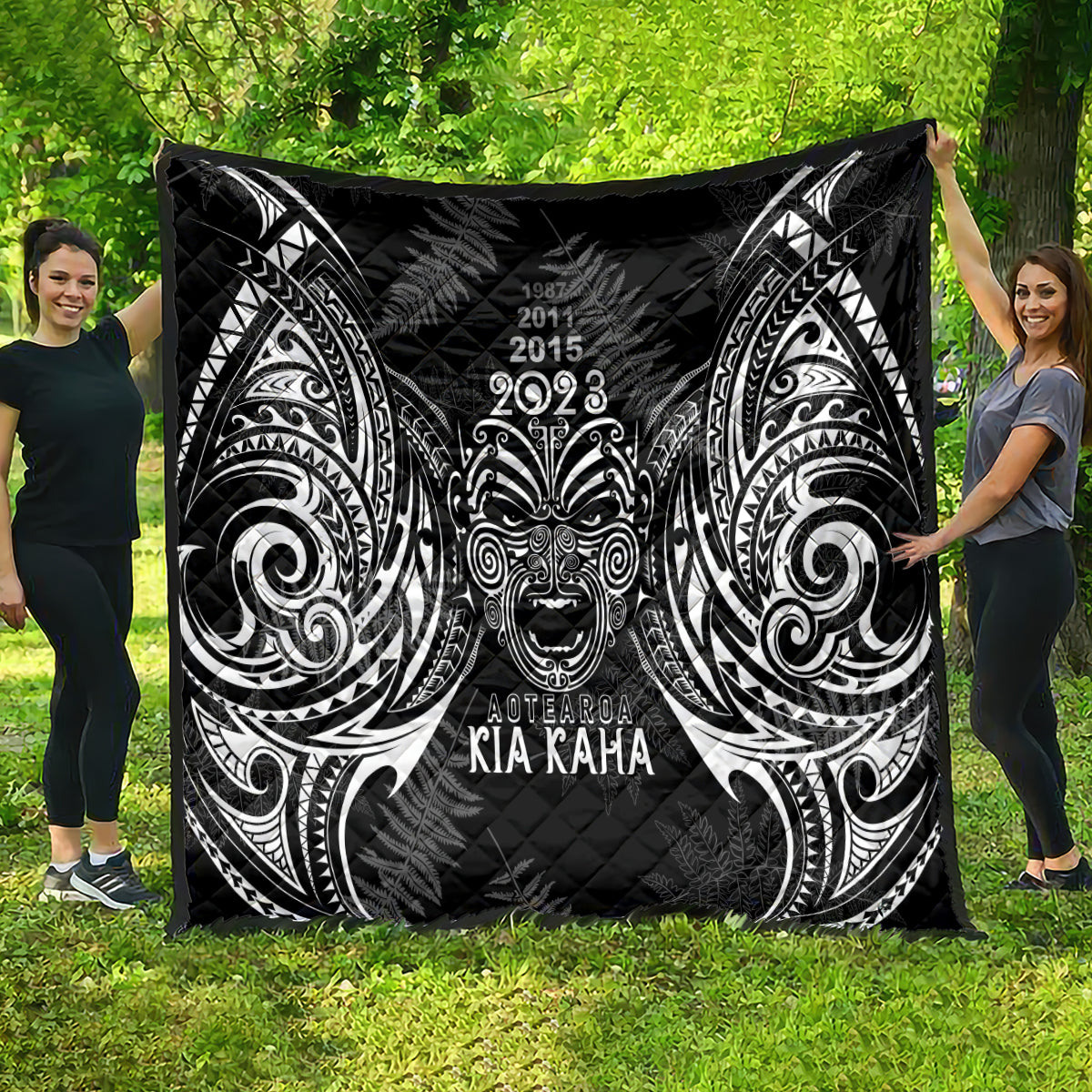 Custom New Zealand Rugby Quilt 2023 World Cup Aotearoa Haka Face - Vibe Hoodie Shop