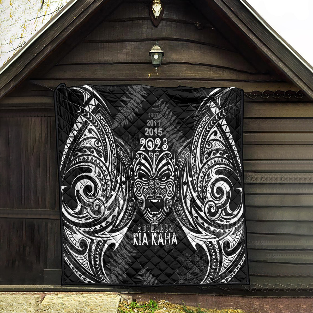 Custom New Zealand Rugby Quilt 2023 World Cup Aotearoa Haka Face - Vibe Hoodie Shop