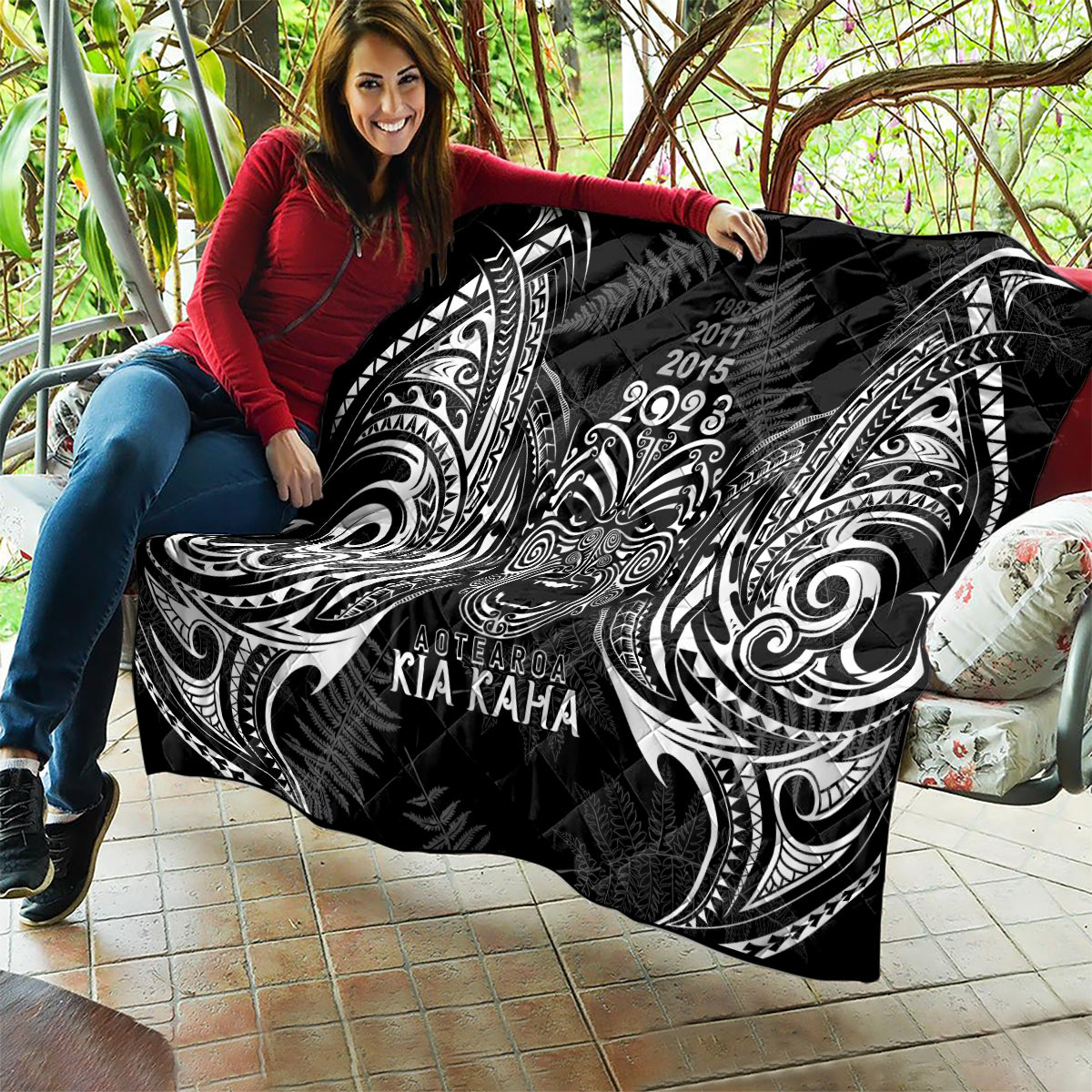 Custom New Zealand Rugby Quilt 2023 World Cup Aotearoa Haka Face - Vibe Hoodie Shop