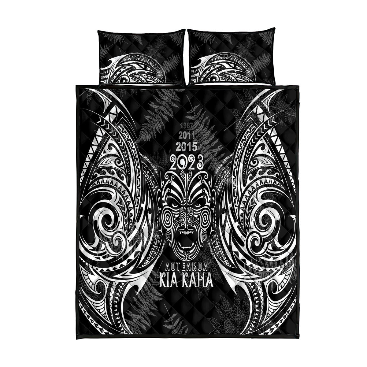 Custom New Zealand Rugby Quilt Bed Set 2023 World Cup Aotearoa Haka Face - Vibe Hoodie Shop